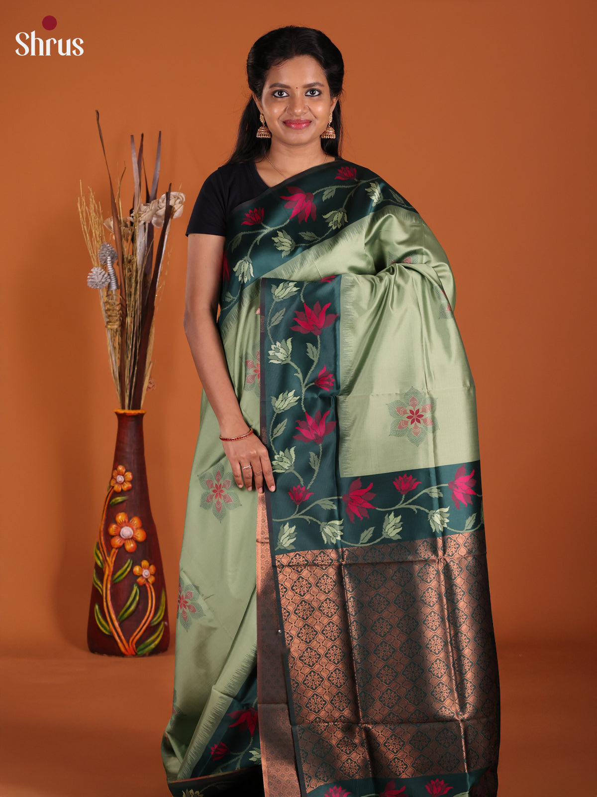 Pastel Green & Green - Semi Softsilk Saree