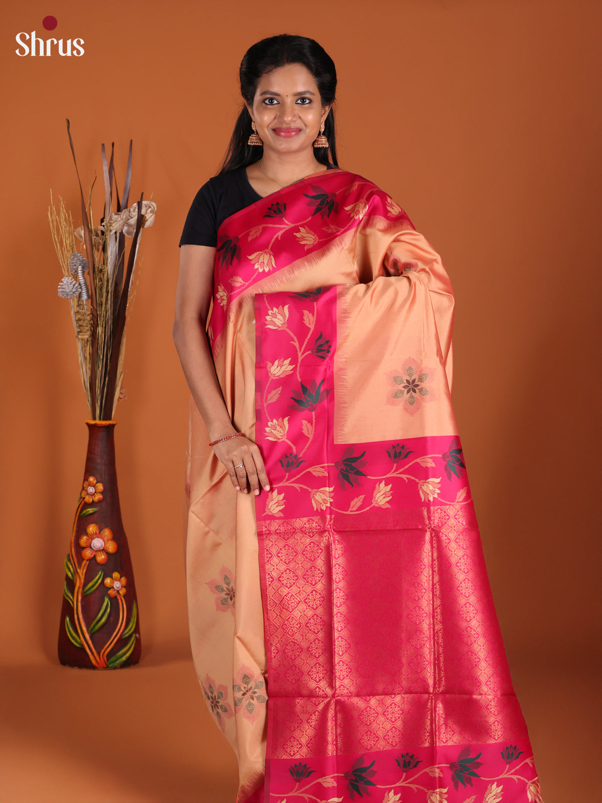 Peach & Pink - Semi Softsilk Saree