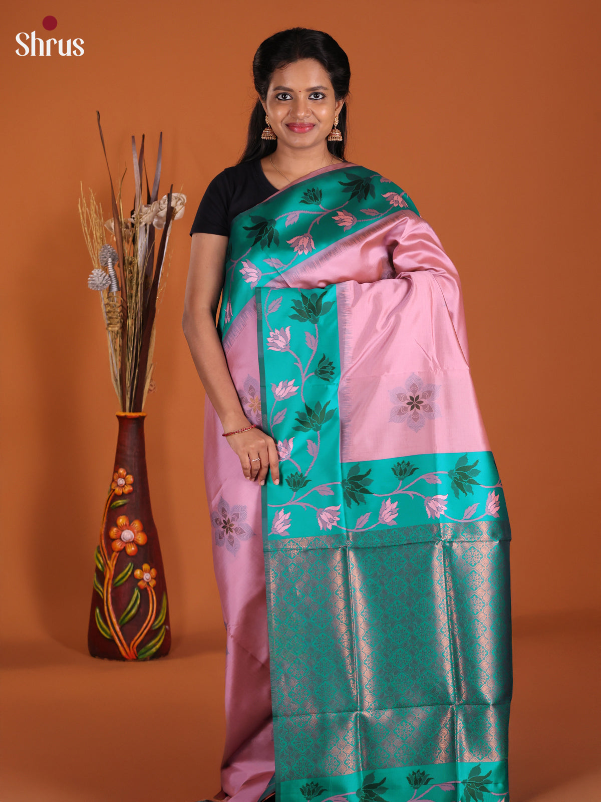Pink & Green- Semi Softsilk Saree