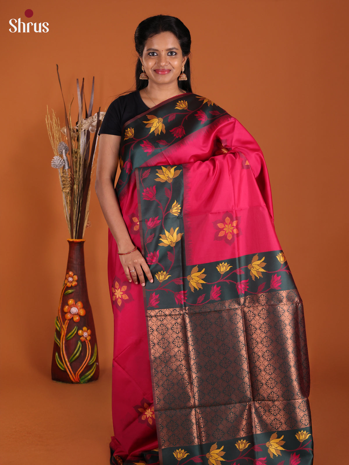 Pink & Green - Semi Softsilk Saree