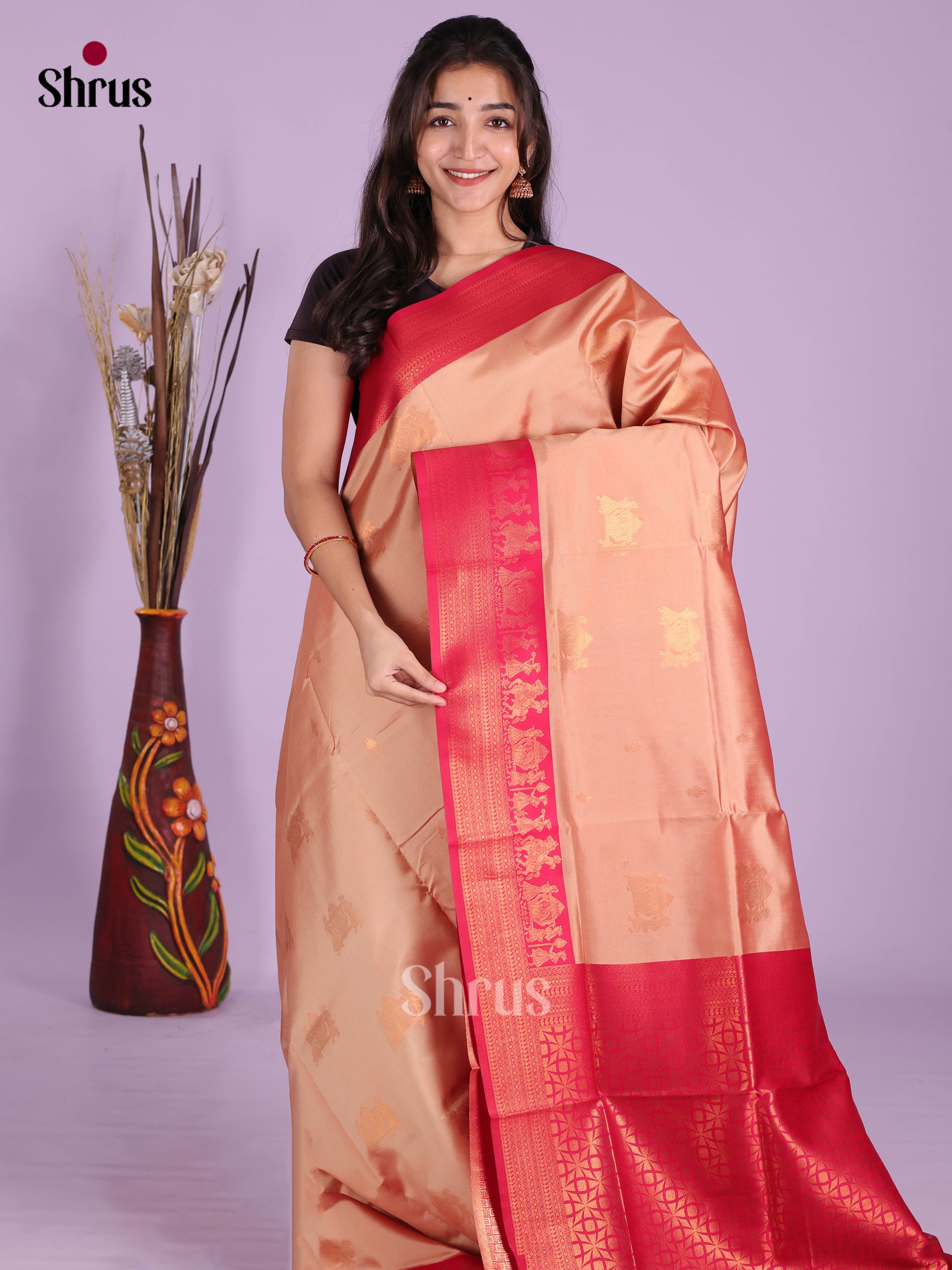 dusty Brown & Pink- Semi Softsilk Saree
