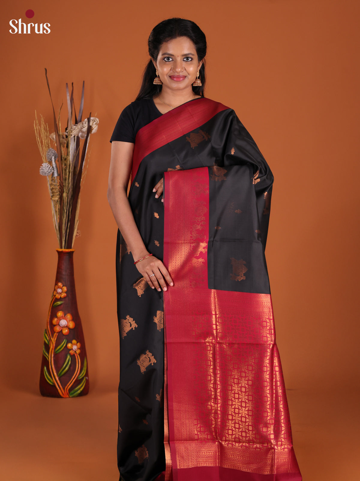 Black & Red - Semi Softsilk Saree
