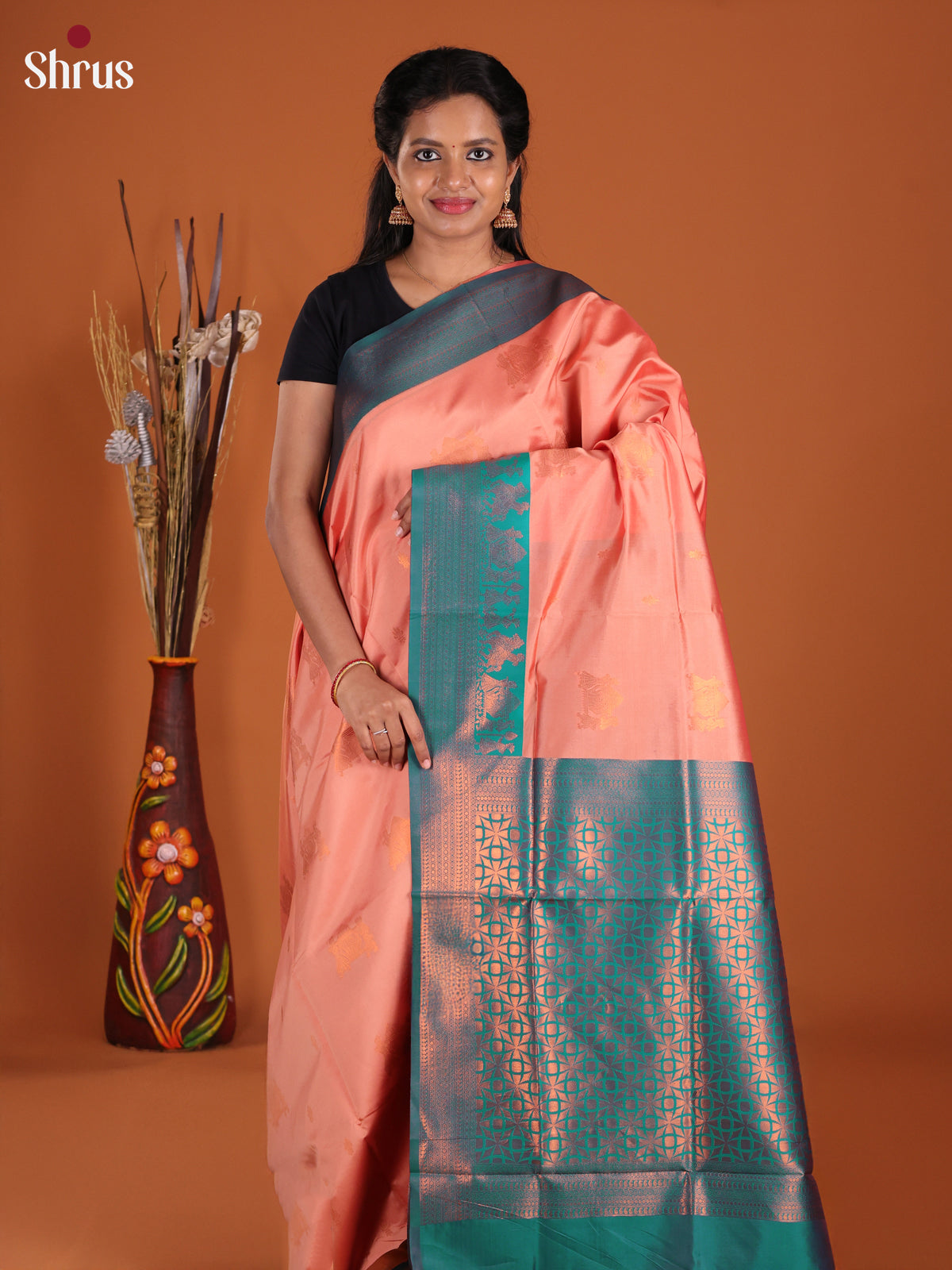 Peach  - Semi Softsilk Saree