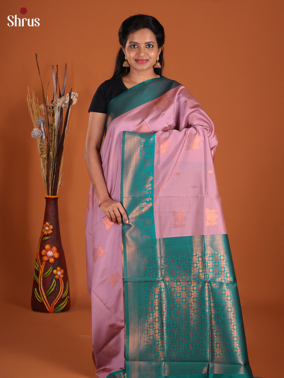 Lavender & Teal  - Semi Softsilk Saree