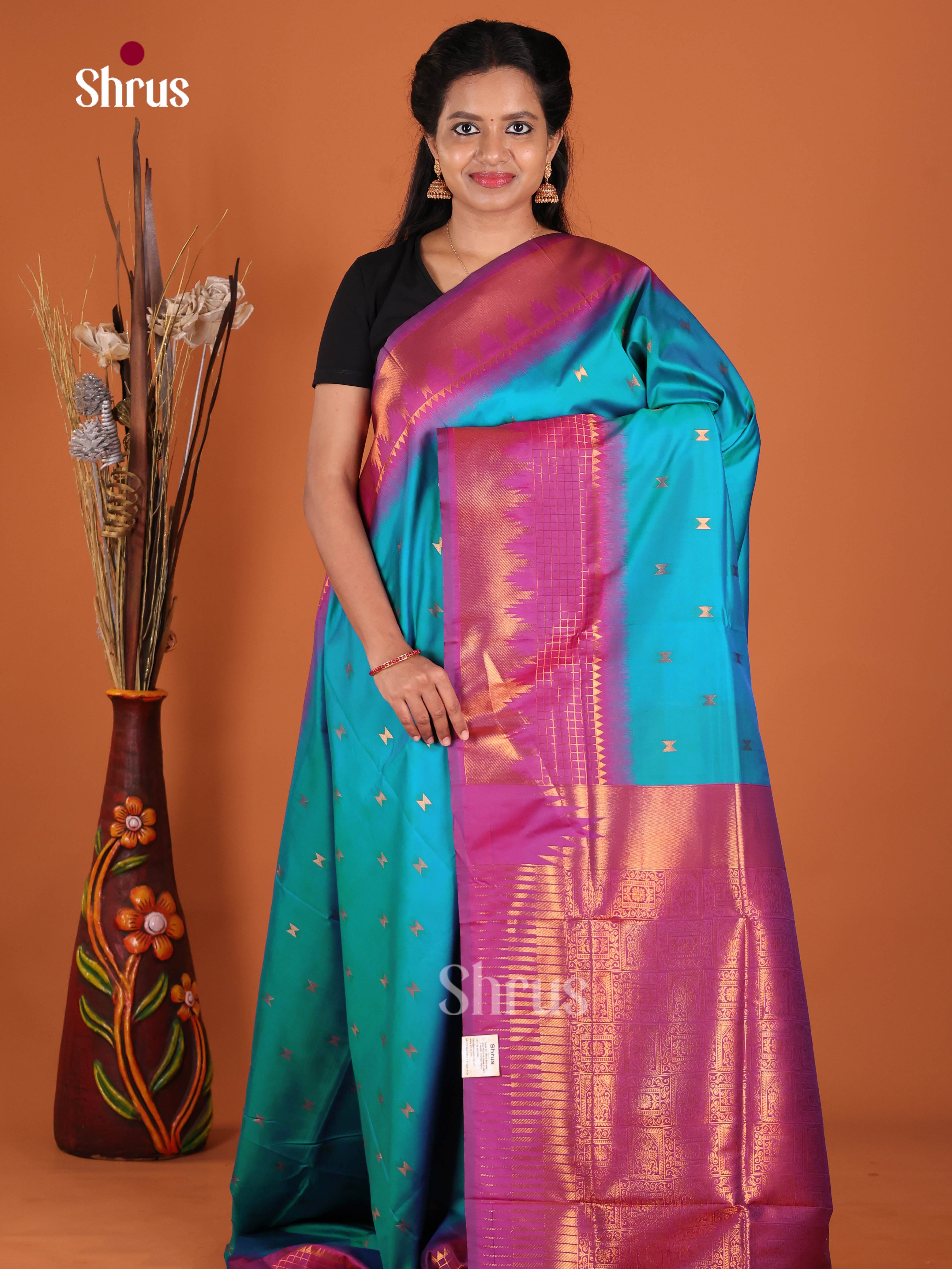 Blue & Pink- Semi Softsilk Saree