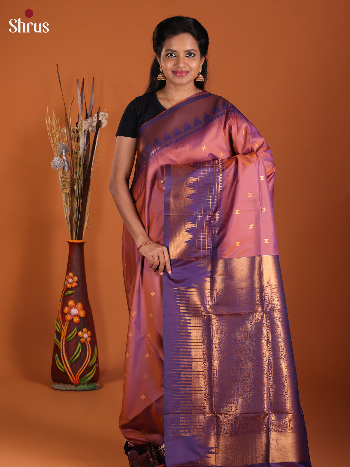 Onion Peel & Blue - Semi Softsilk Saree