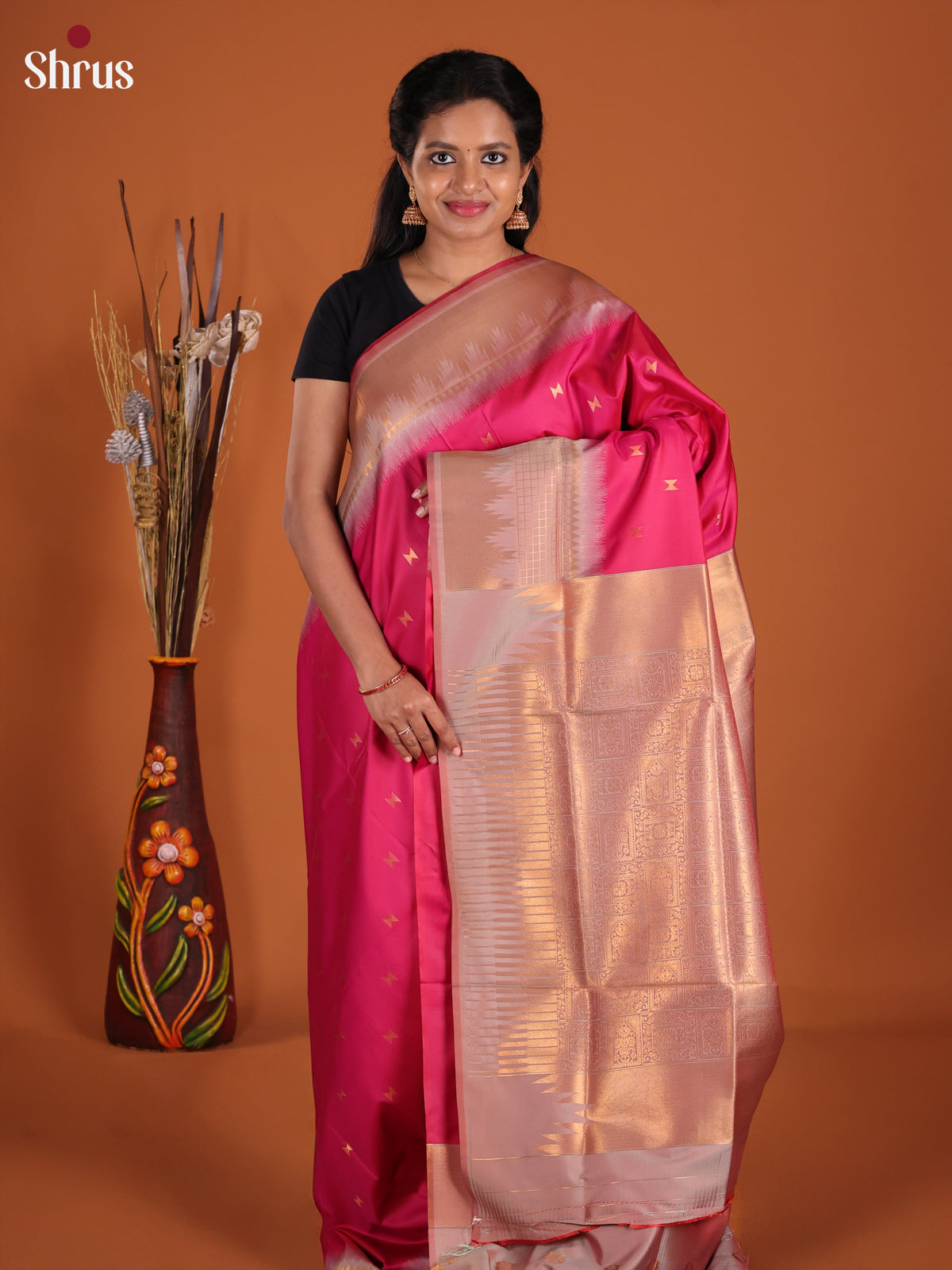 Pink &  Grey- Semi Softsilk Saree