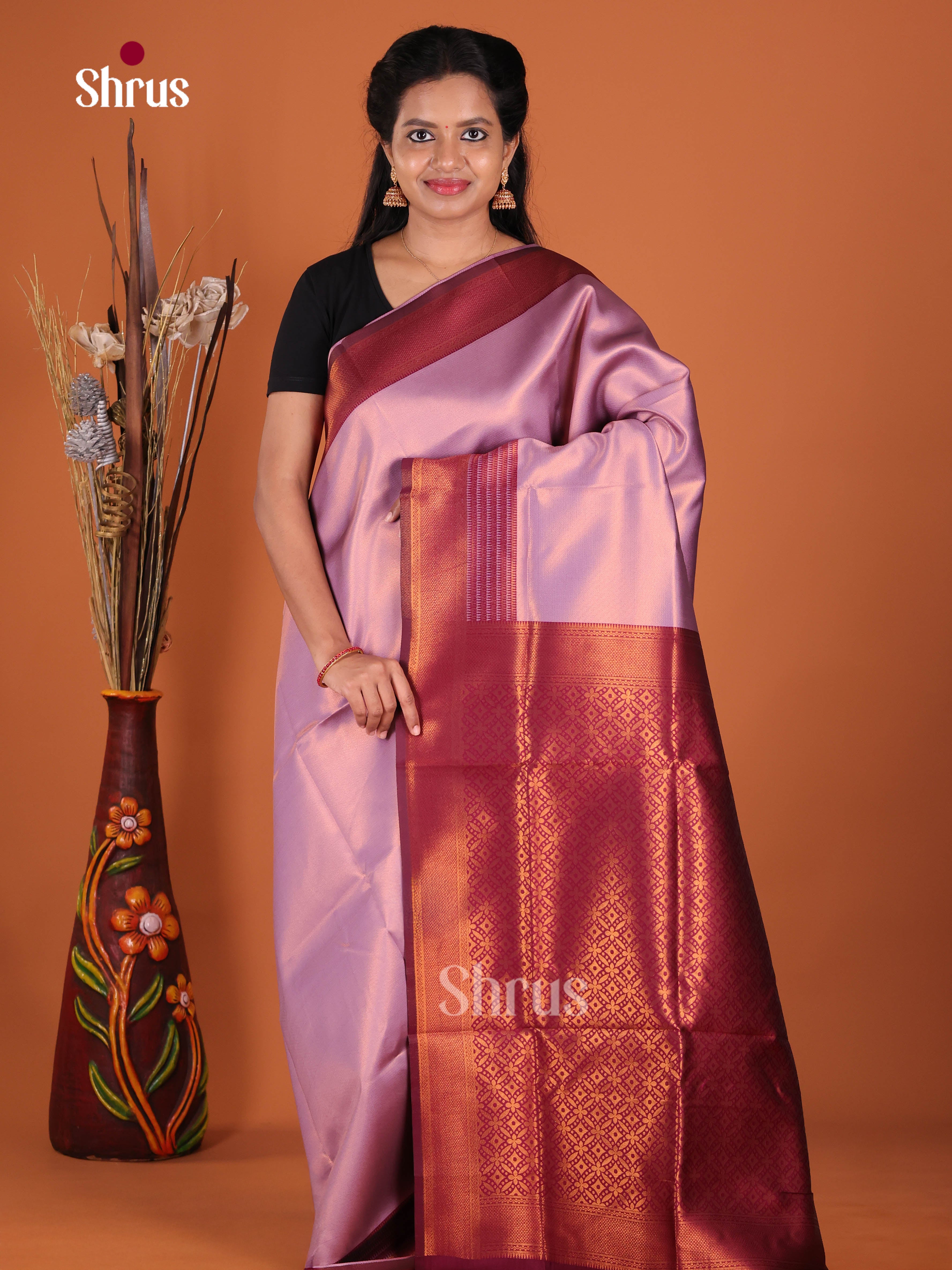Lavender & Maroon - Semi Softsilk Saree