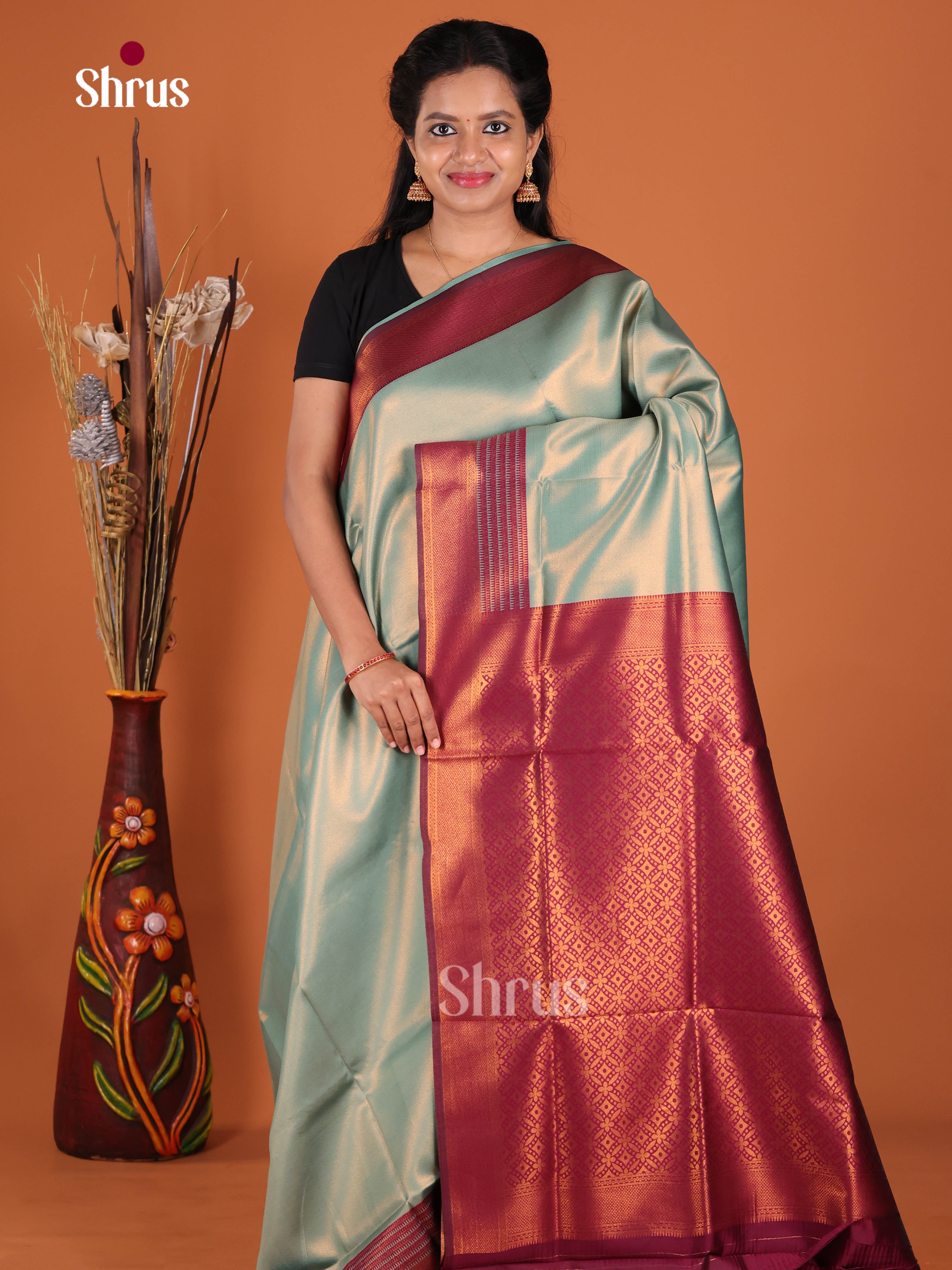 Blue & Maroon- Semi Softsilk Saree