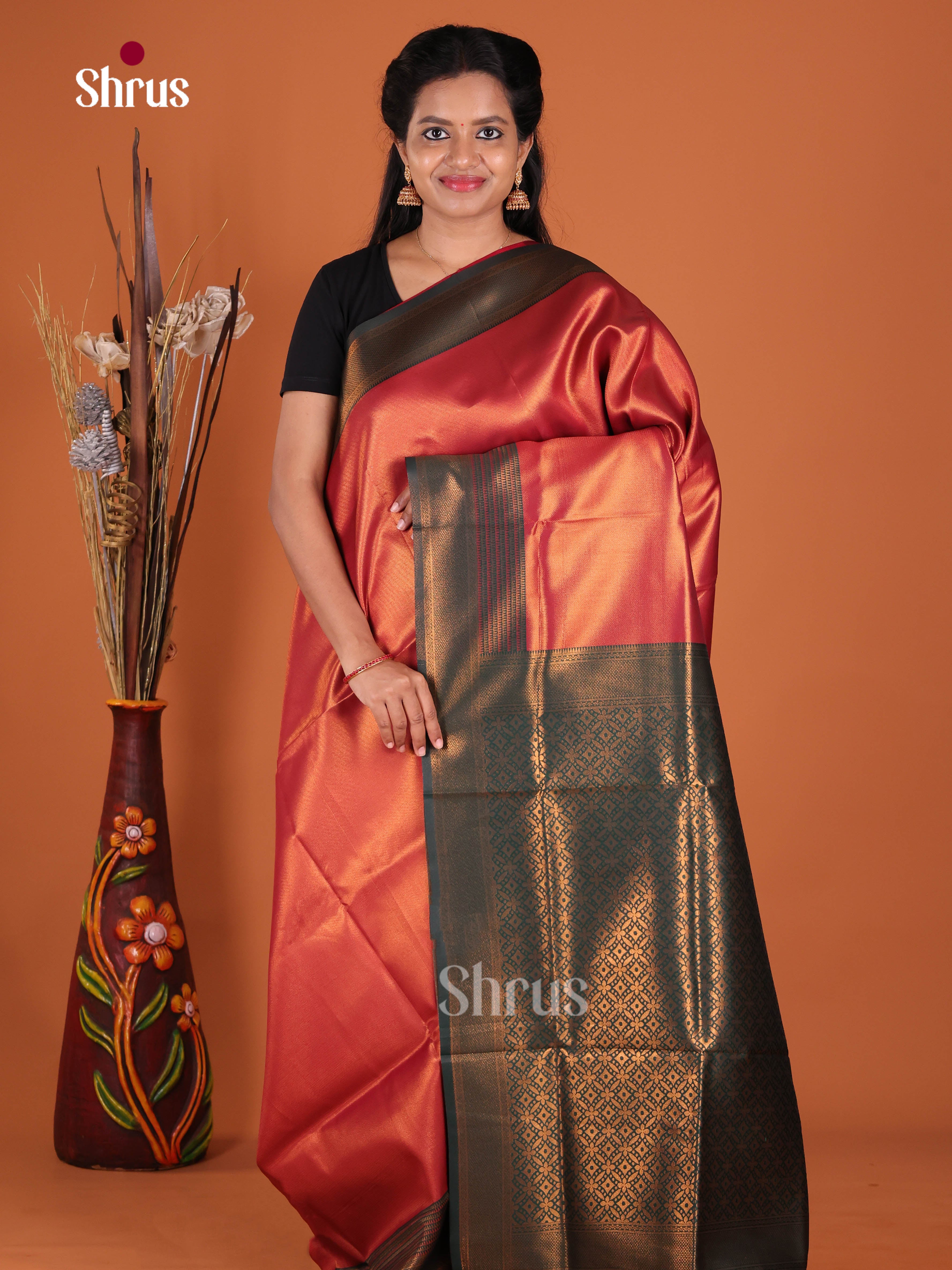 Red & Green - Semi Softsilk Saree