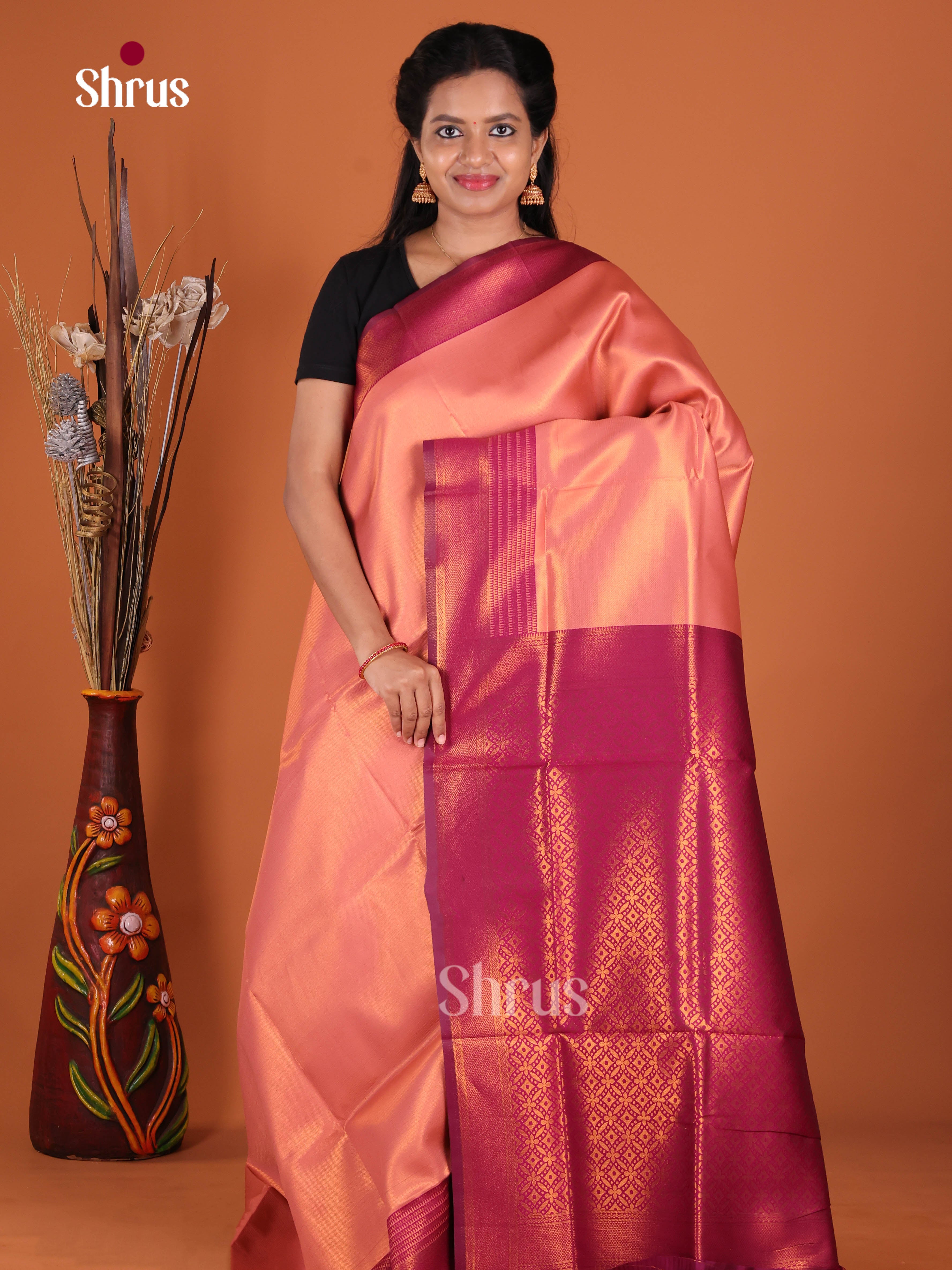 Orange & Maroon - Semi Softsilk Saree