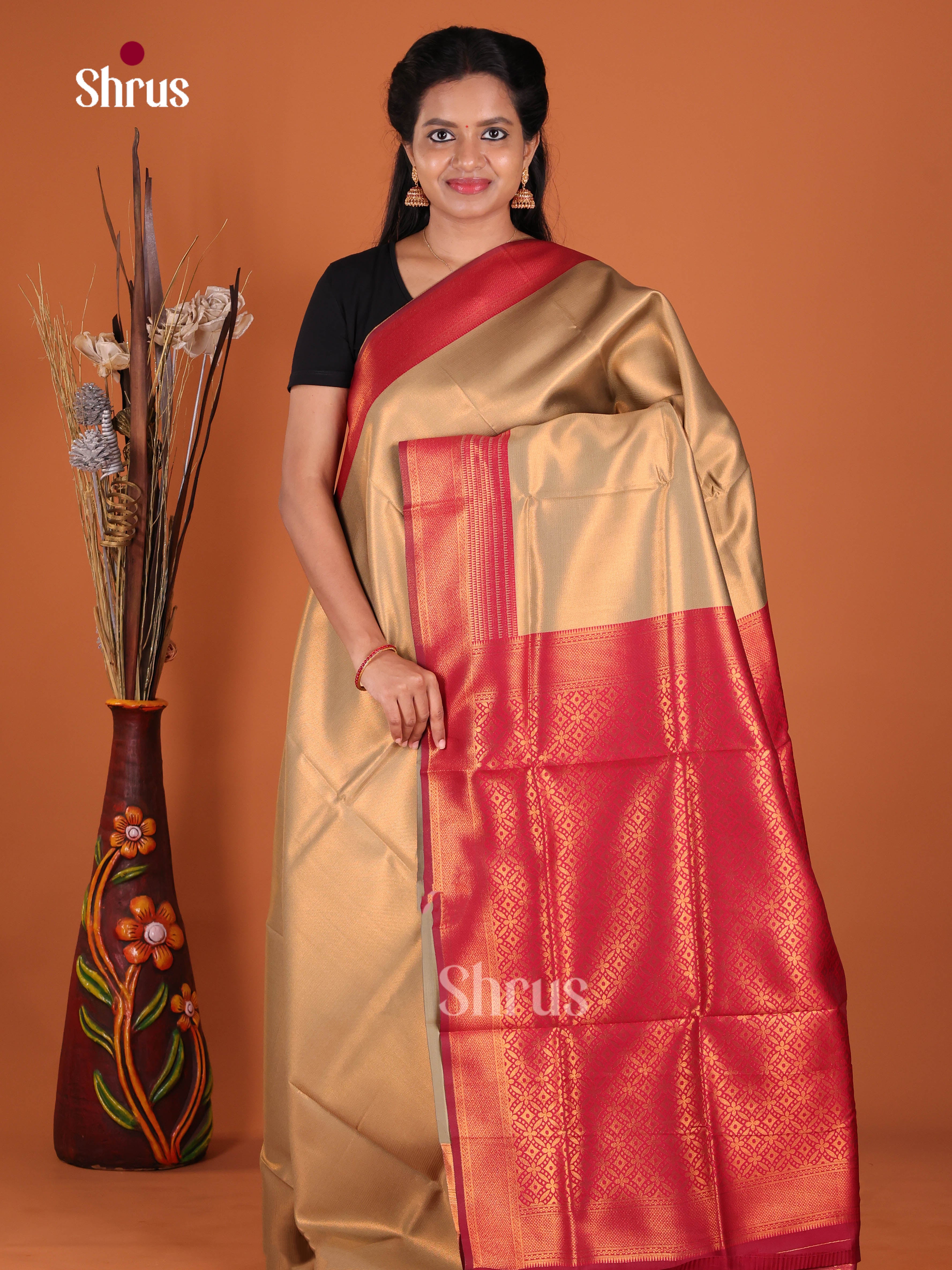 Gold & Maroon - Semi Softsilk Saree