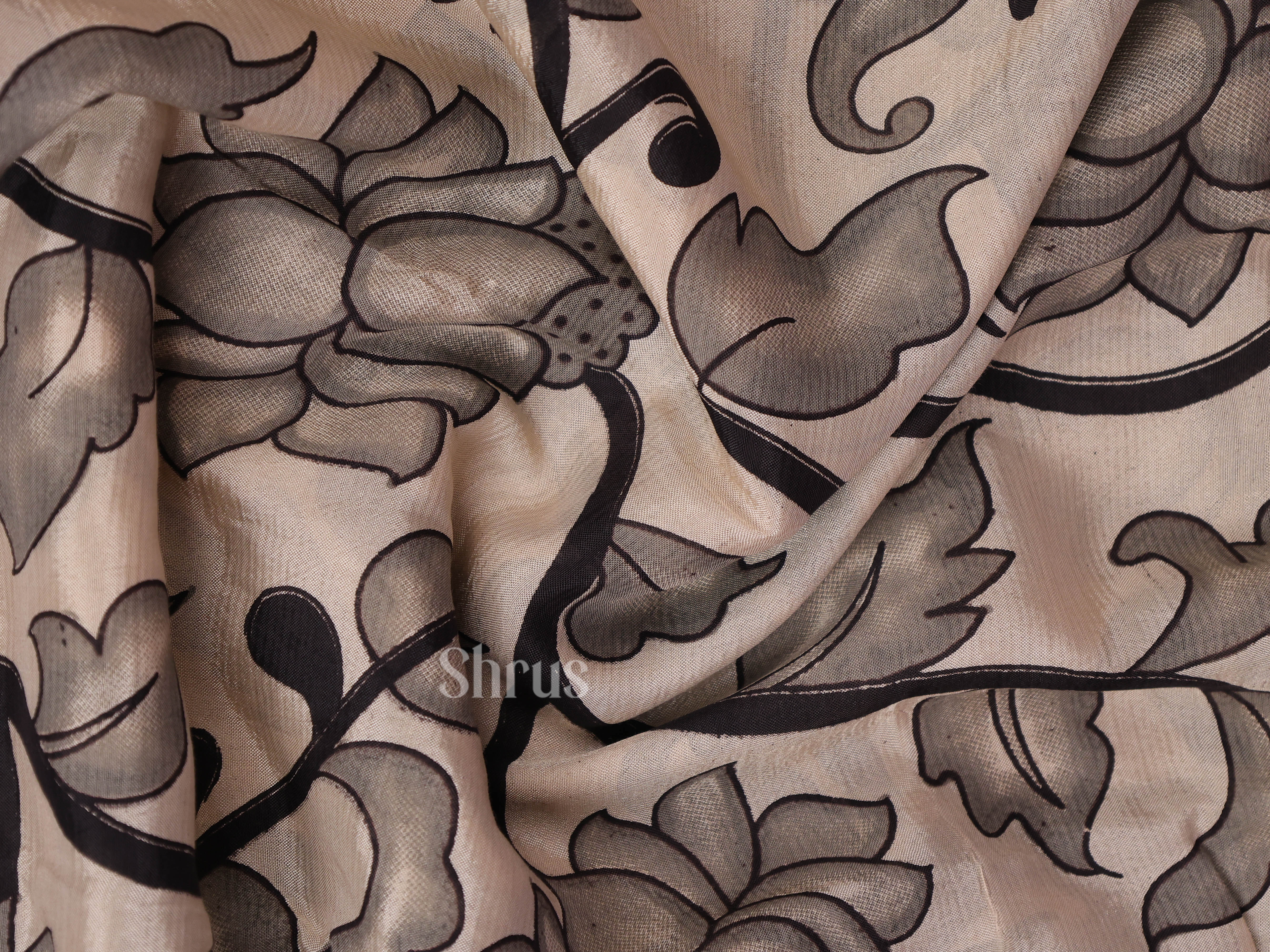 Cream & Black - Mangalagiri silkcotton Saree