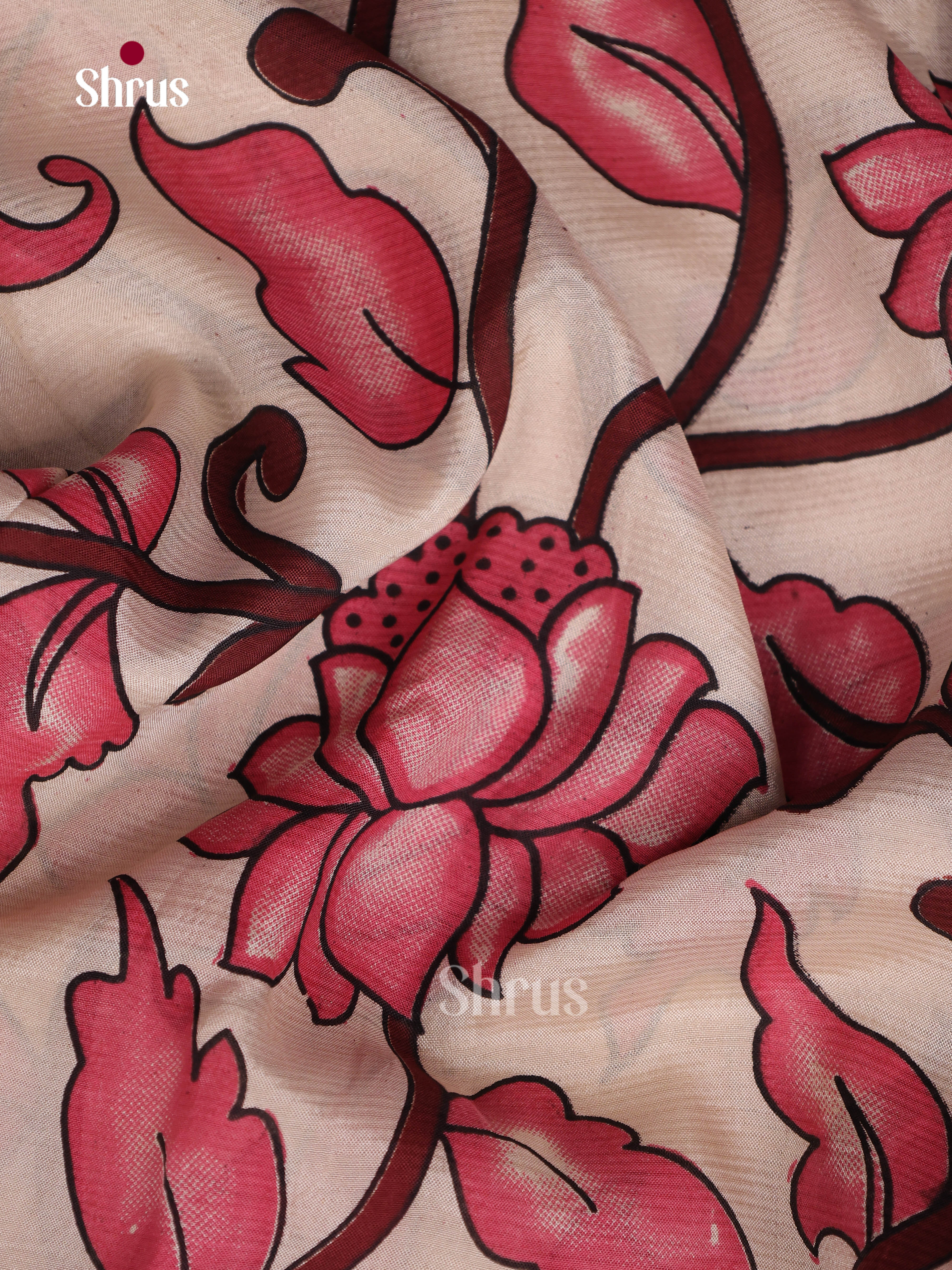 Cream & Maroon - Mangalagiri silkcotton Saree