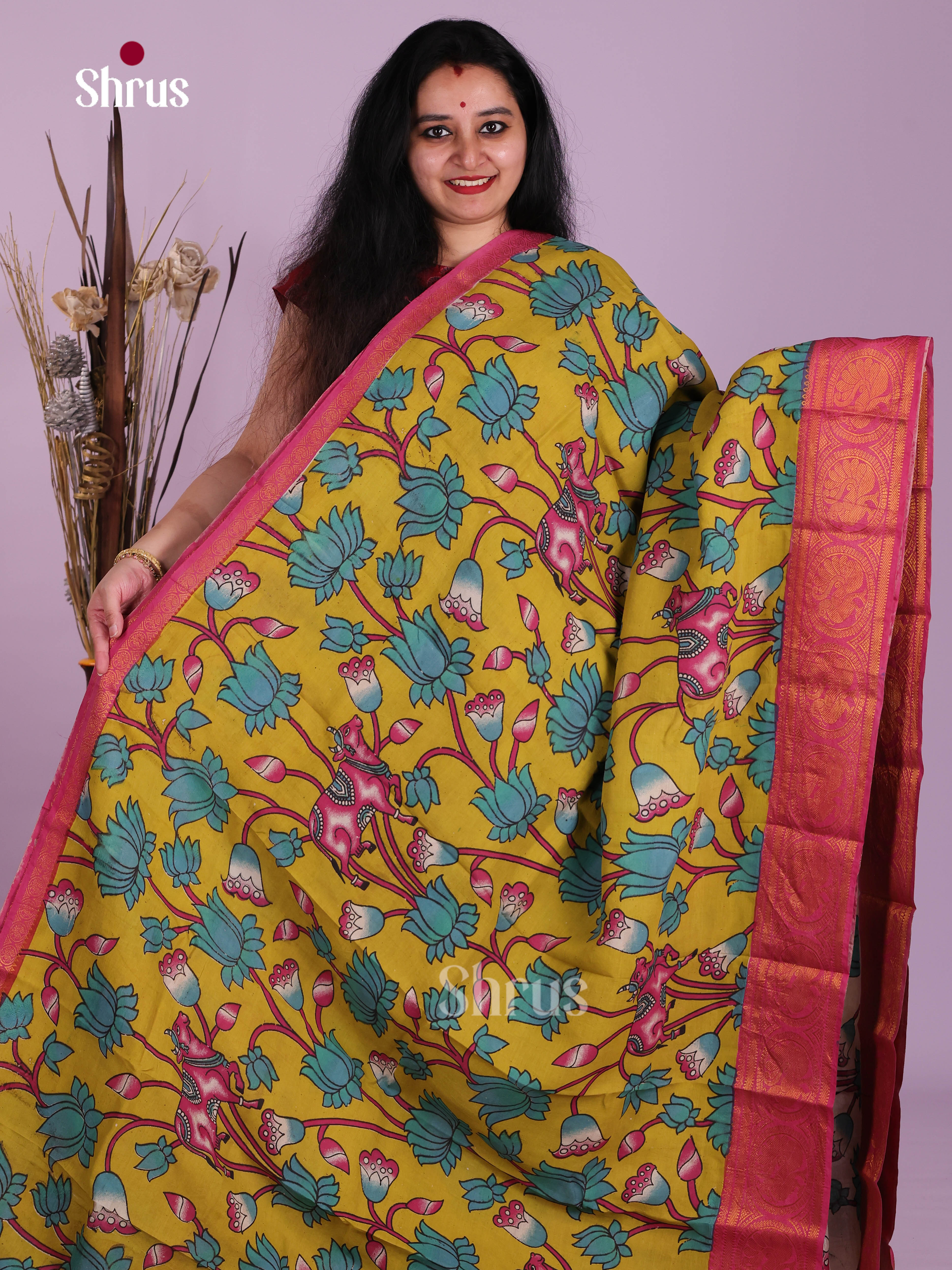 Yellow & Pink - Mangalagiri silkcotton Saree