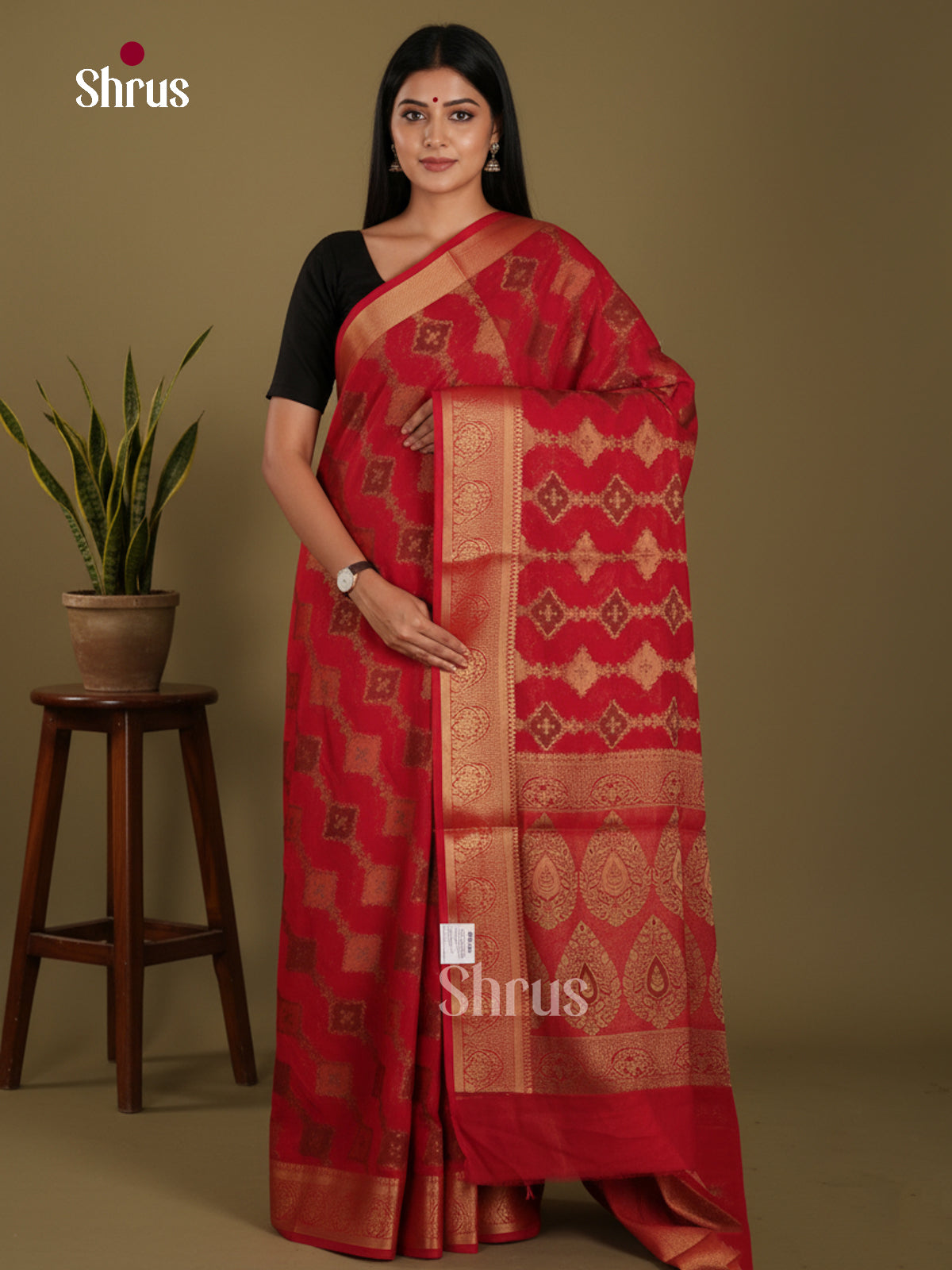 Red - Semi Georgette Saree