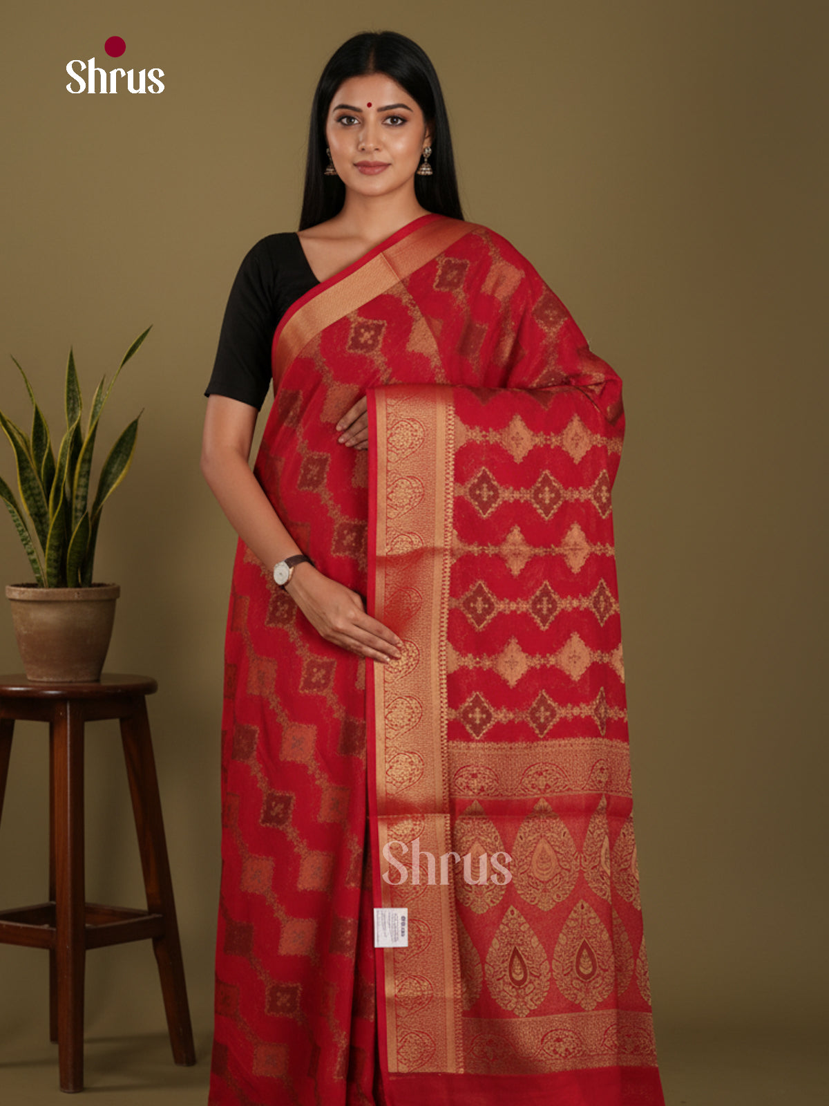 Red - Semi Georgette Saree