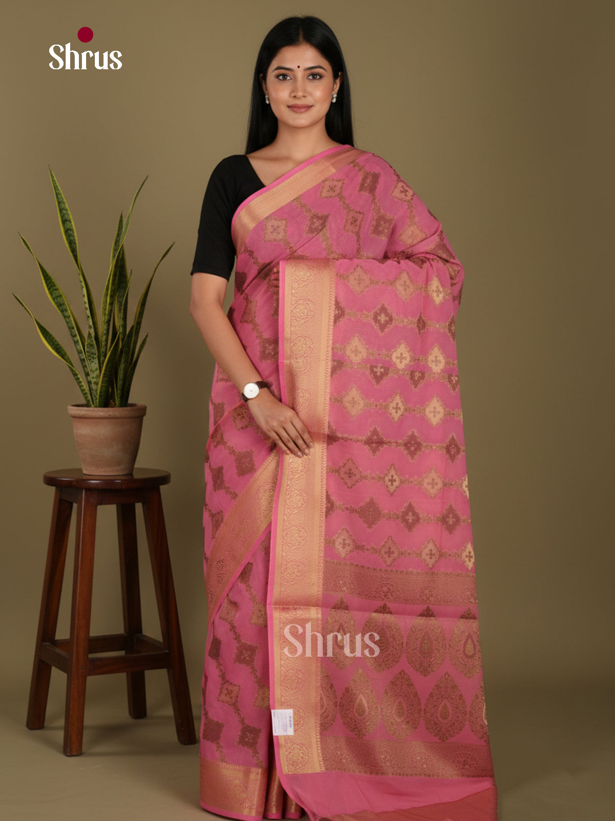 Pink - Semi Georgette Saree