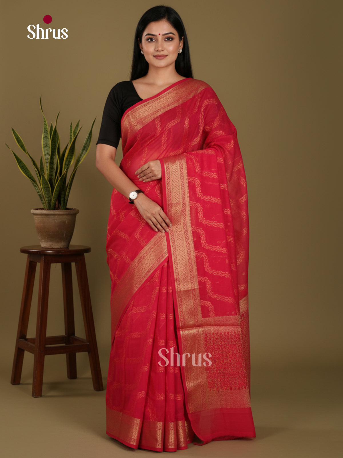 Red - Semi Georgette Saree
