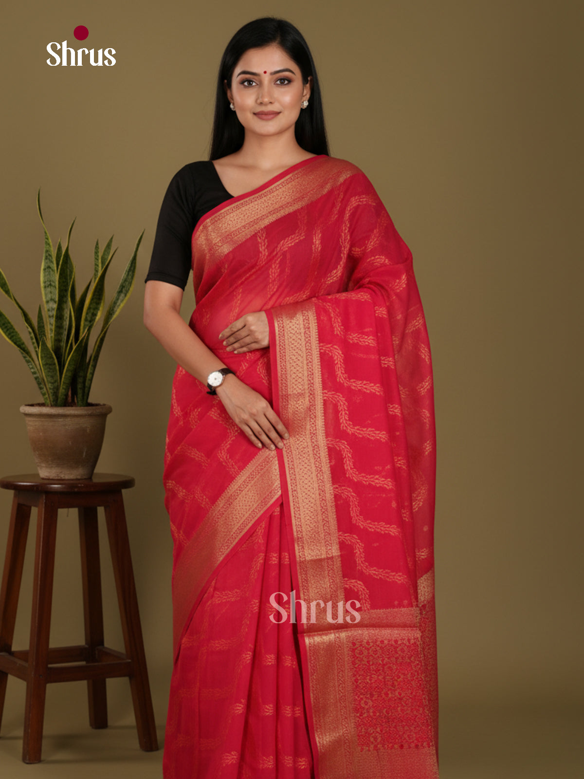 Red - Semi Georgette Saree
