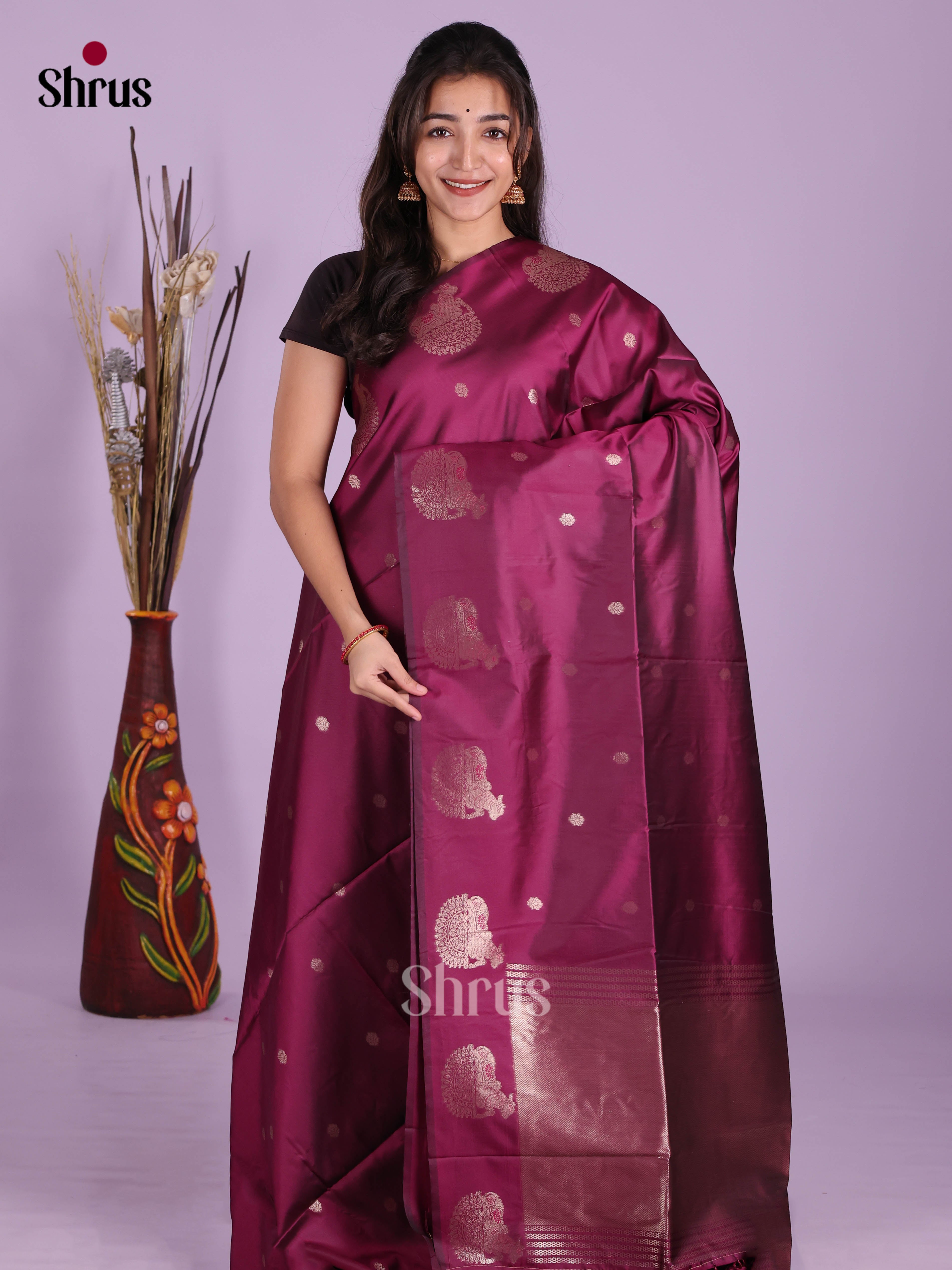 Wine - Semi Softsilk Saree