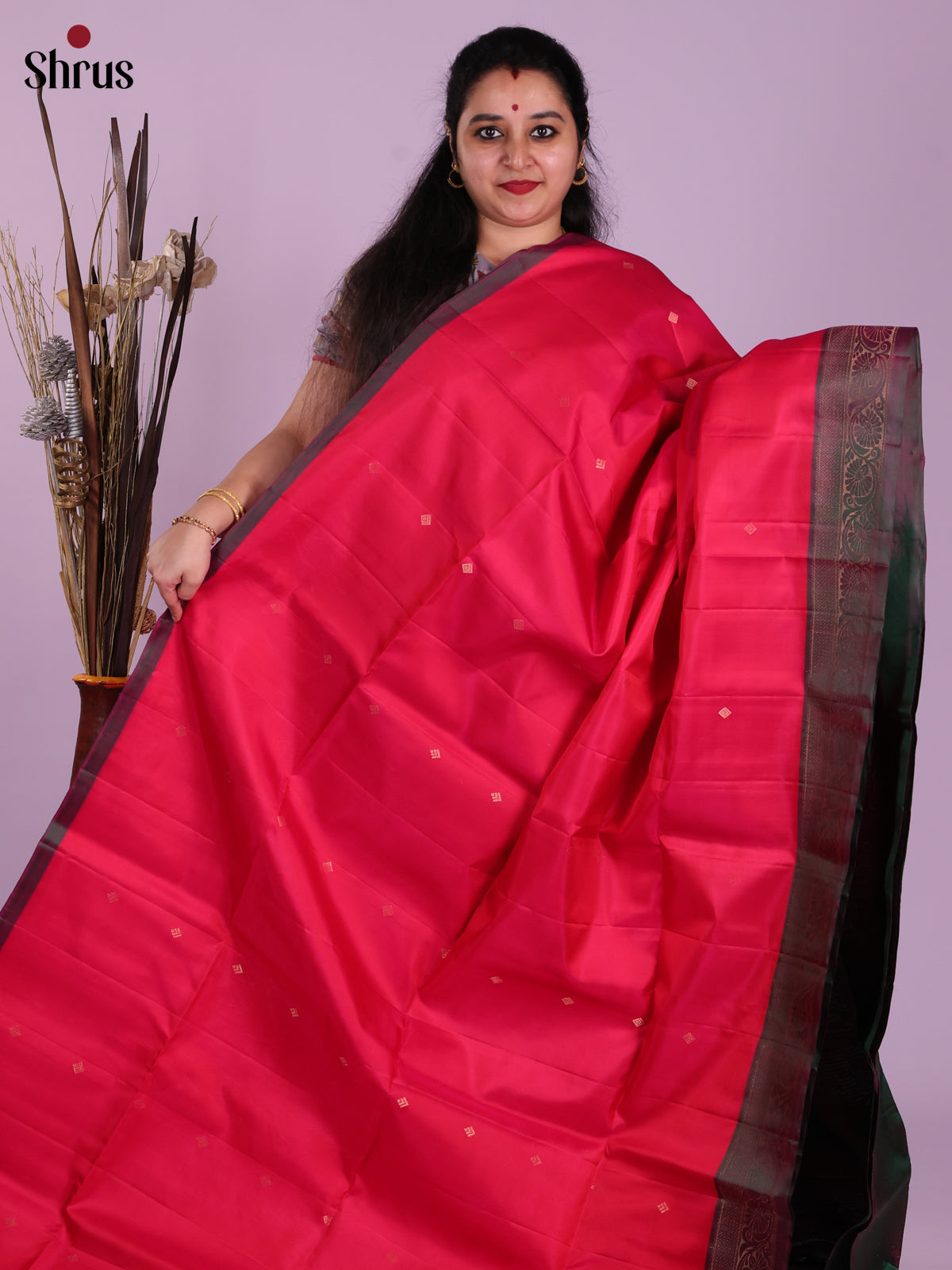 Radiant Red & Double Shaded Maroon Soft Silk Saree with floral vines border