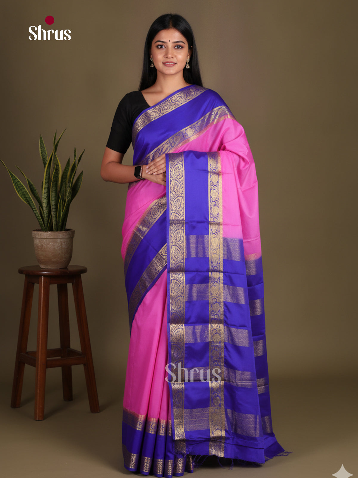 Blue and Pink - DJS23094 - Semi Mysoresilk Saree - Shop on Shrus.com