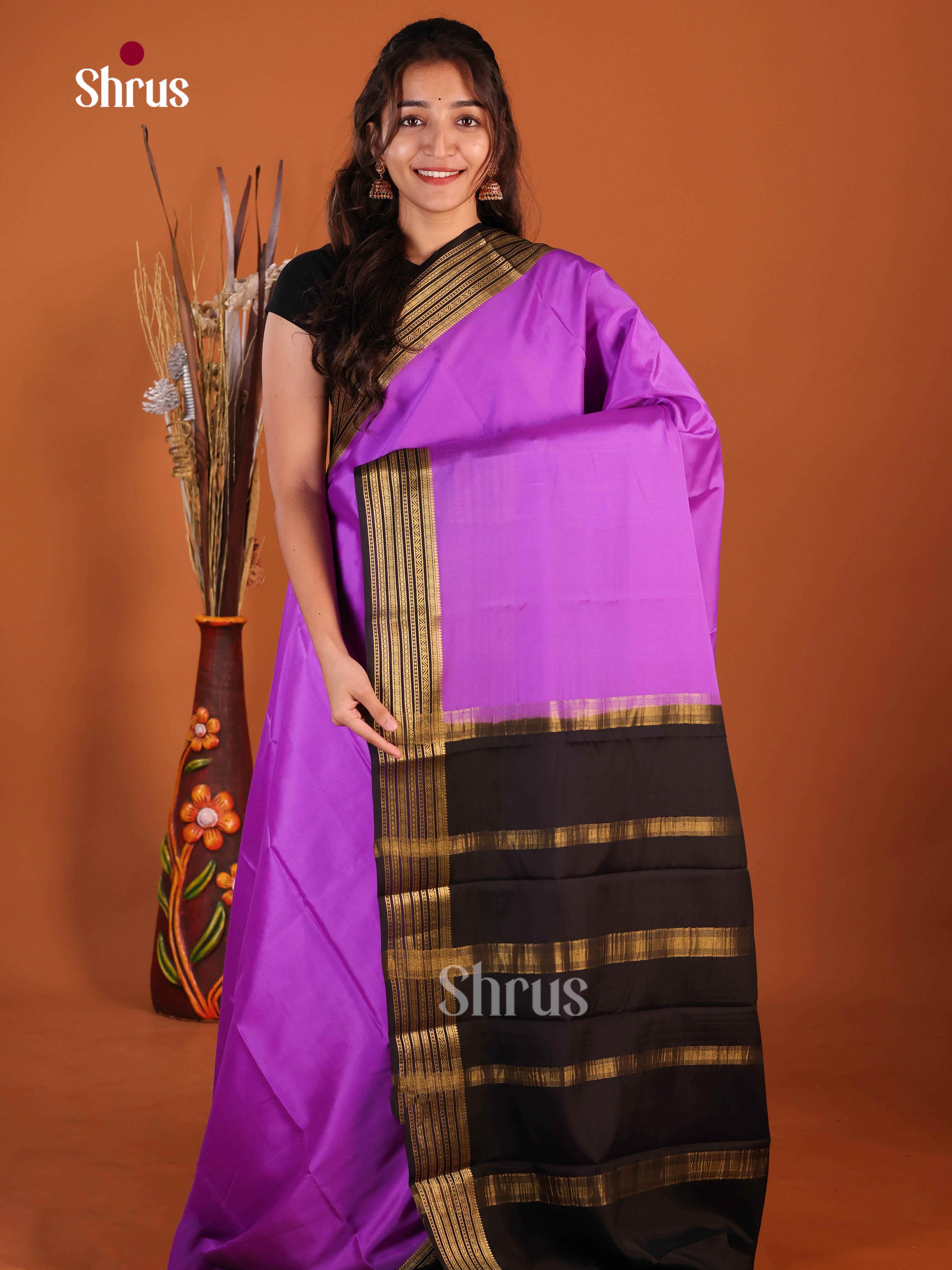 purple black Mysore Silk Saree
