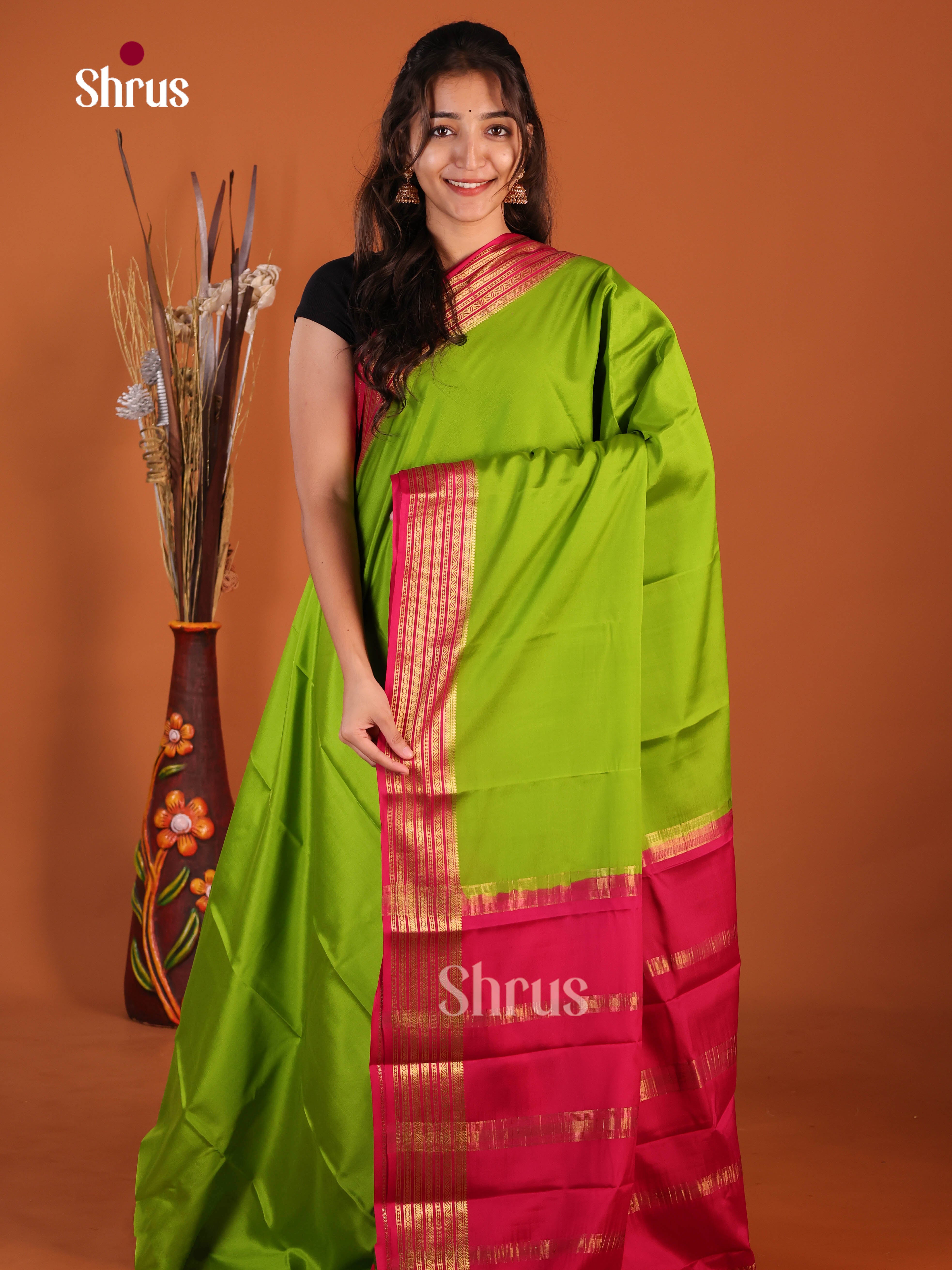 green red Mysore Silk Saree