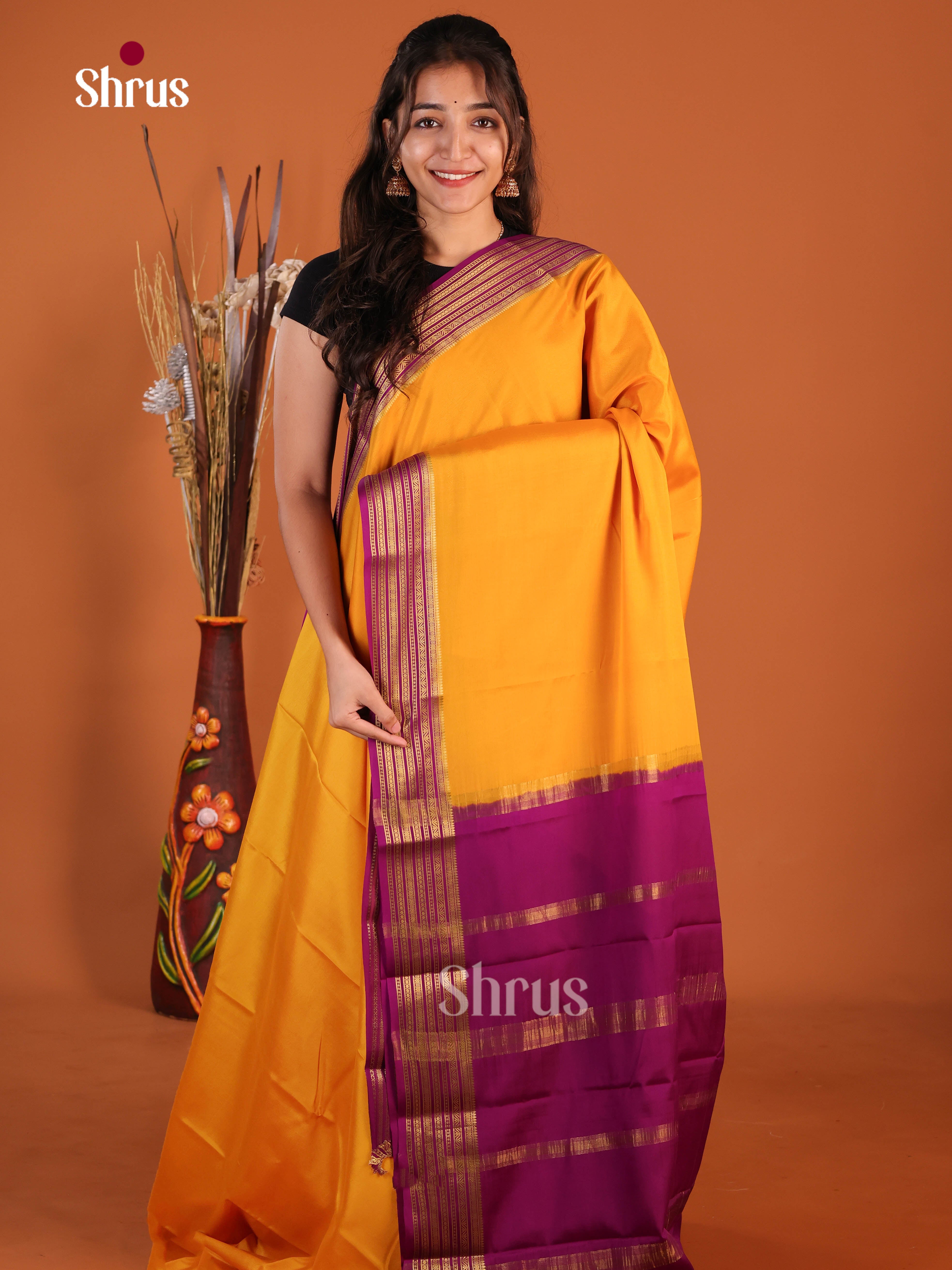 yellow maron Mysore Silk Saree