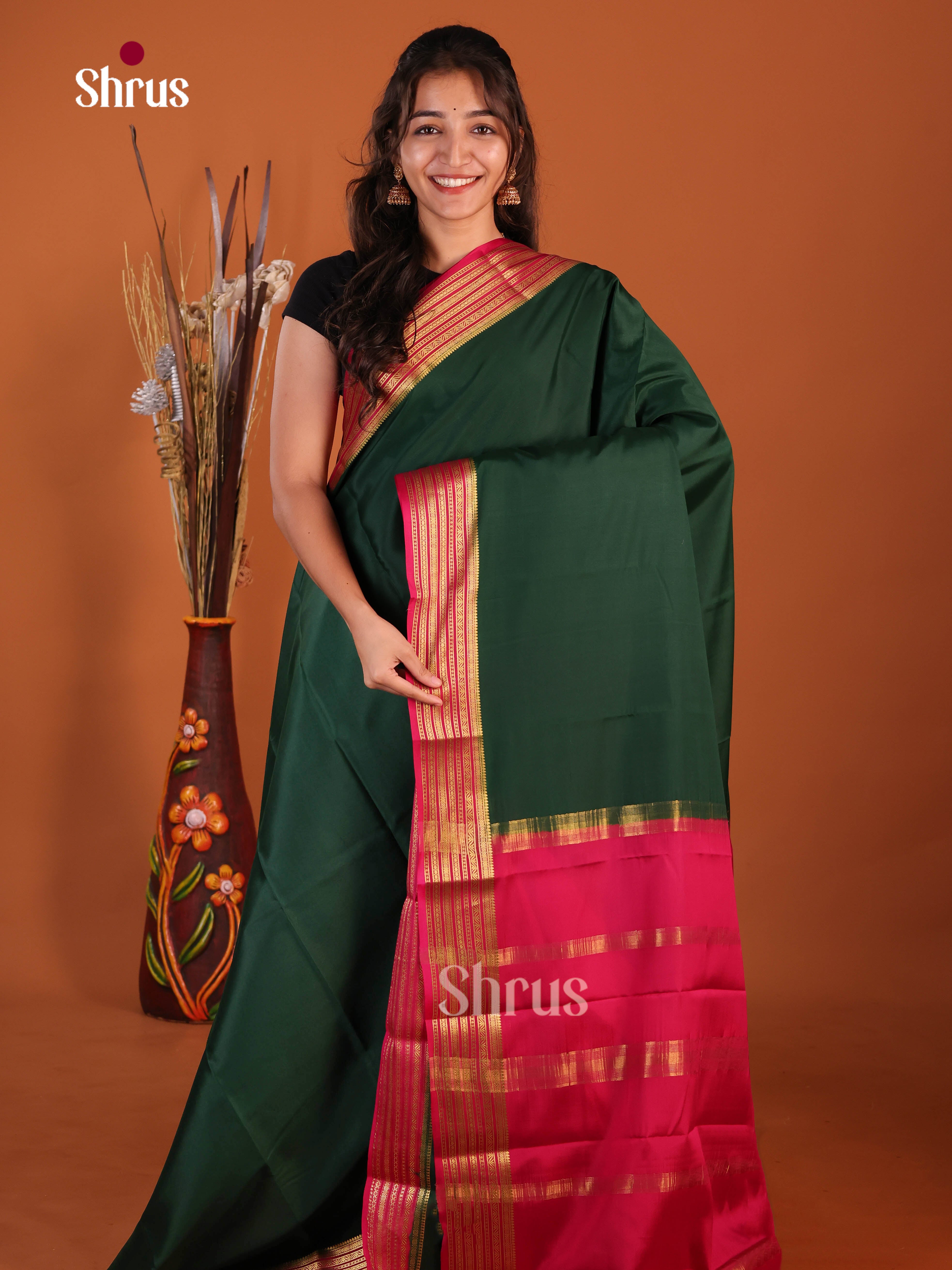 green red Mysore Silk Saree