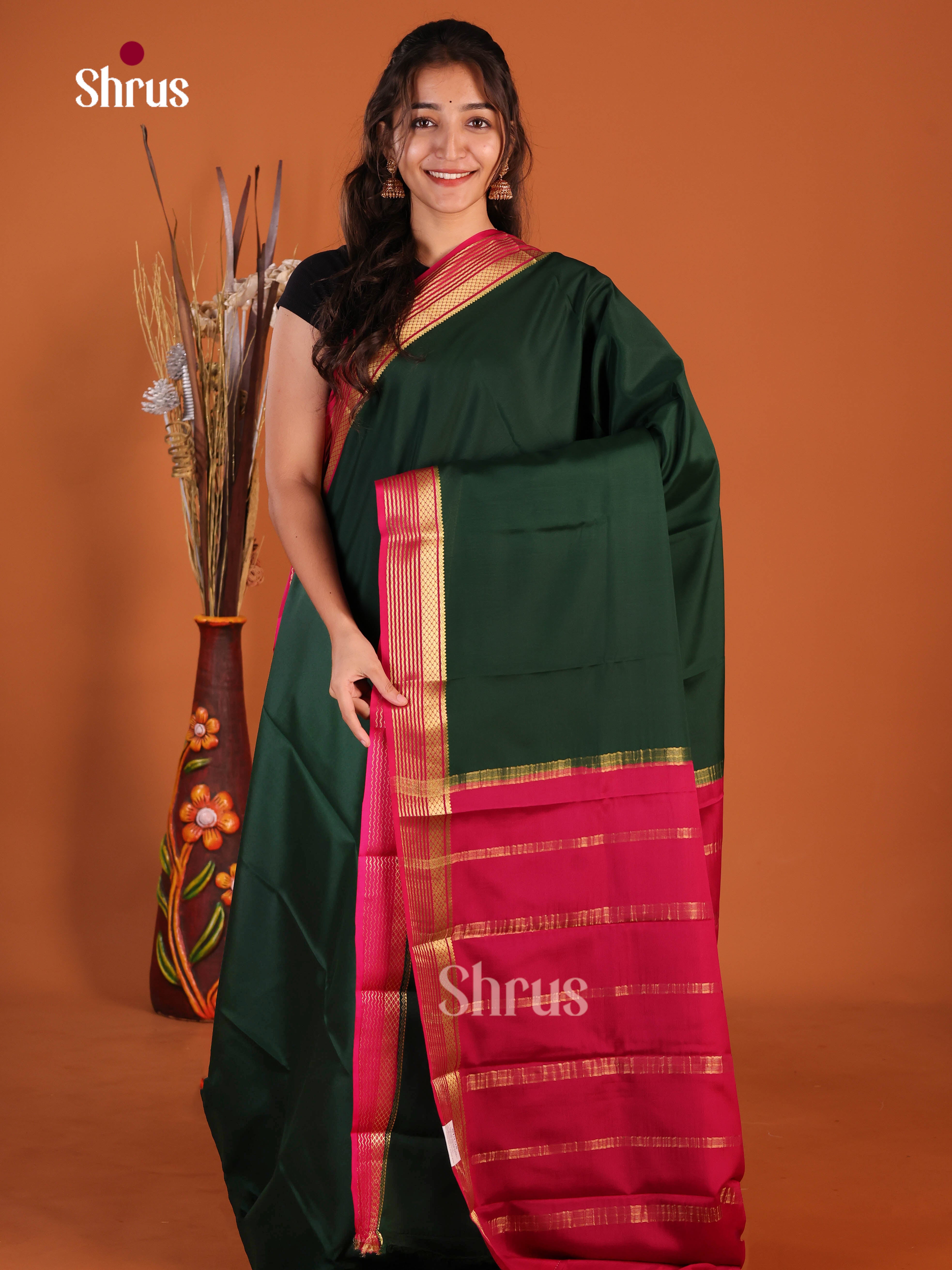 green red gold zari Mysore Silk Saree