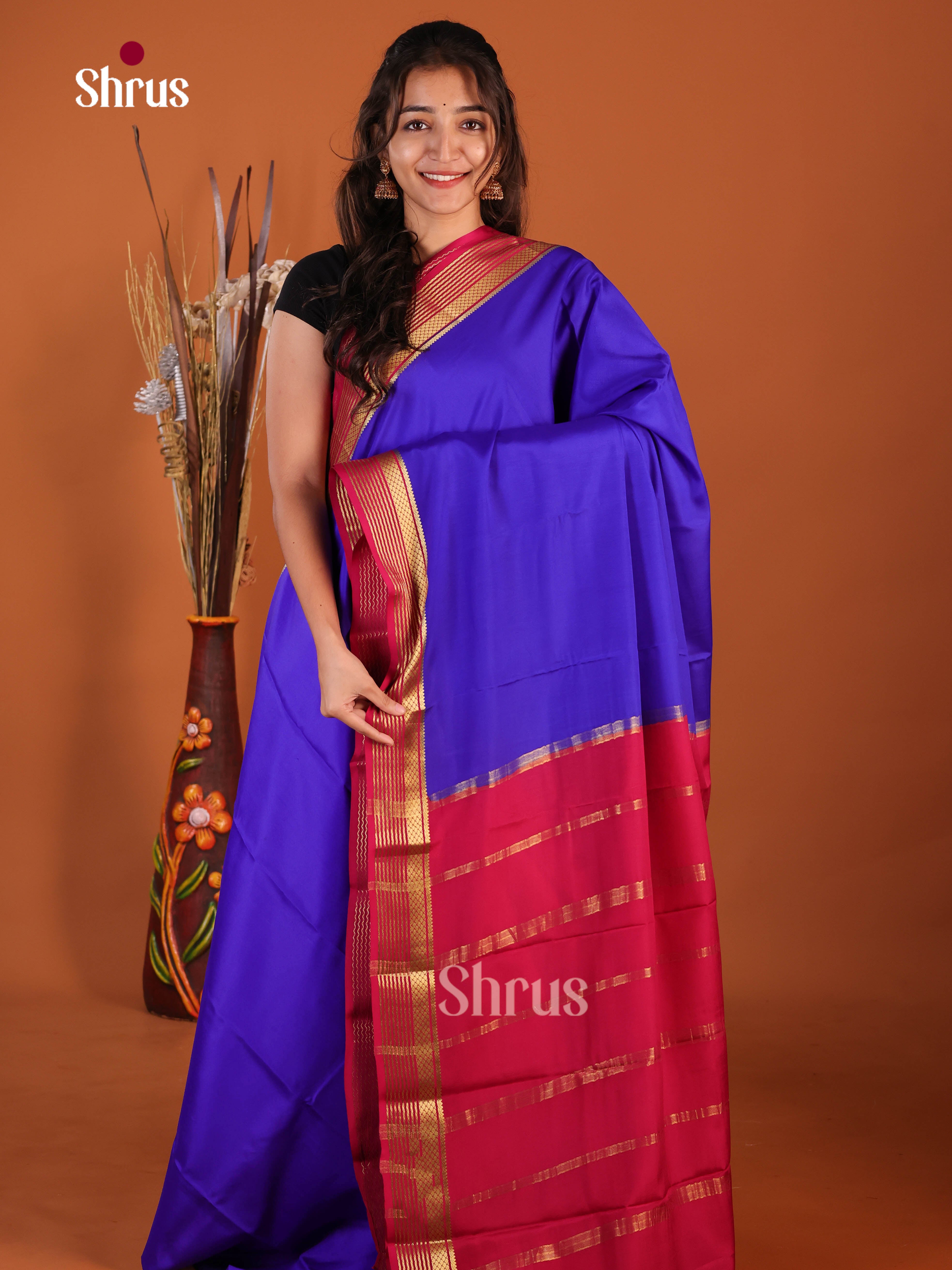 royal blue red Mysore Silk Saree