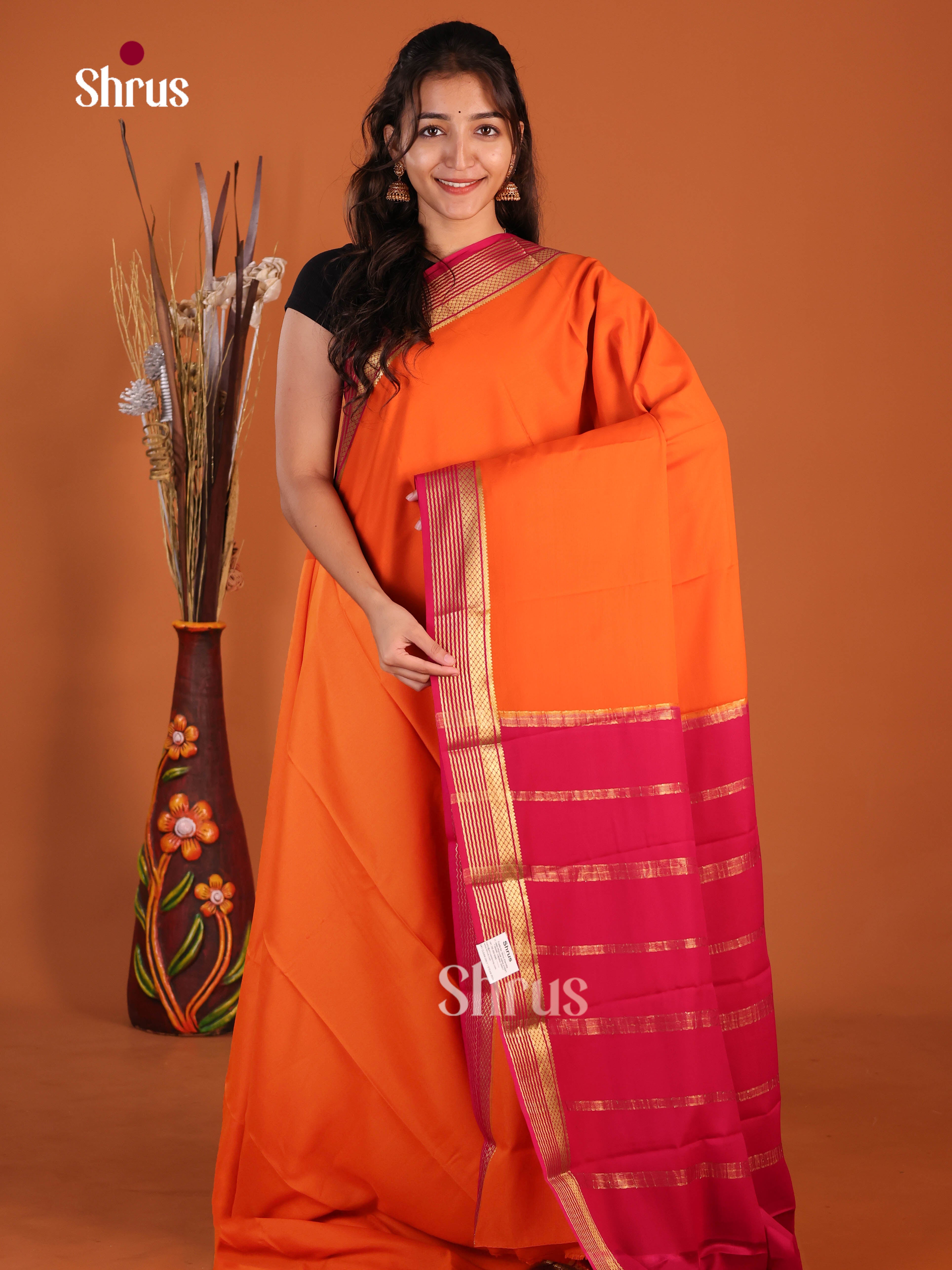 orange red zari Mysore Silk Saree
