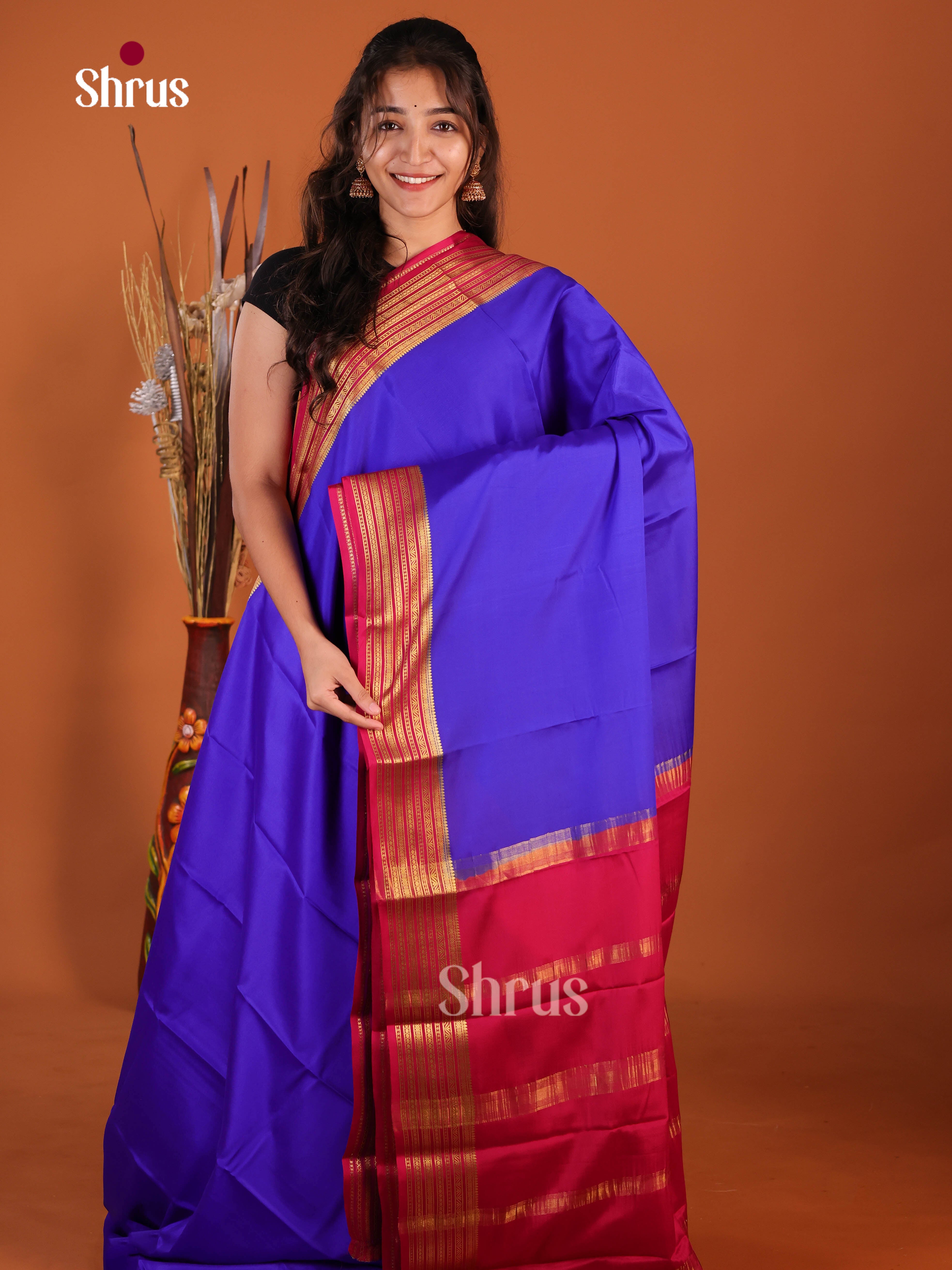 blue red Mysore Silk Saree