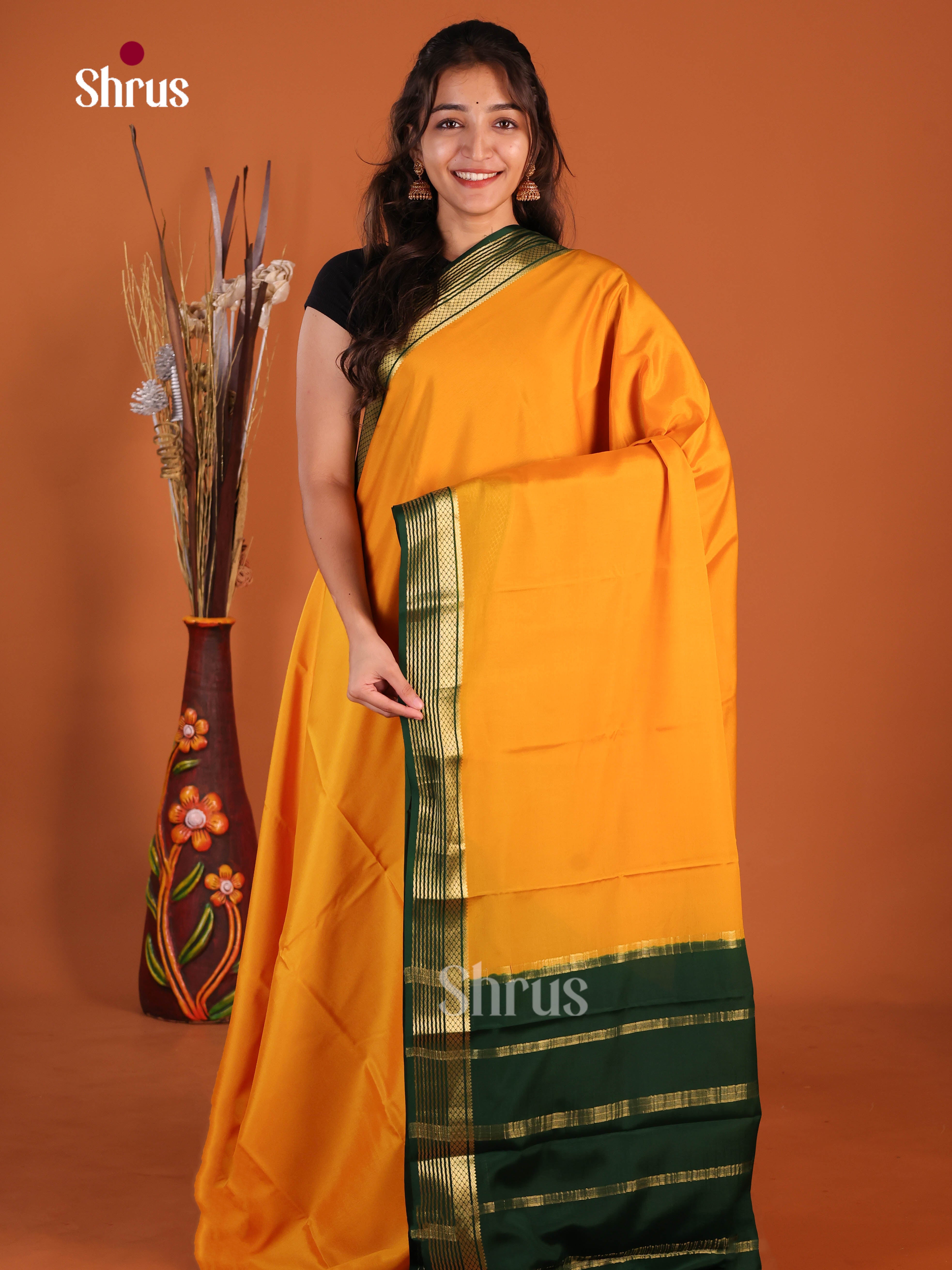 traditon yellow green Mysore Silk Saree