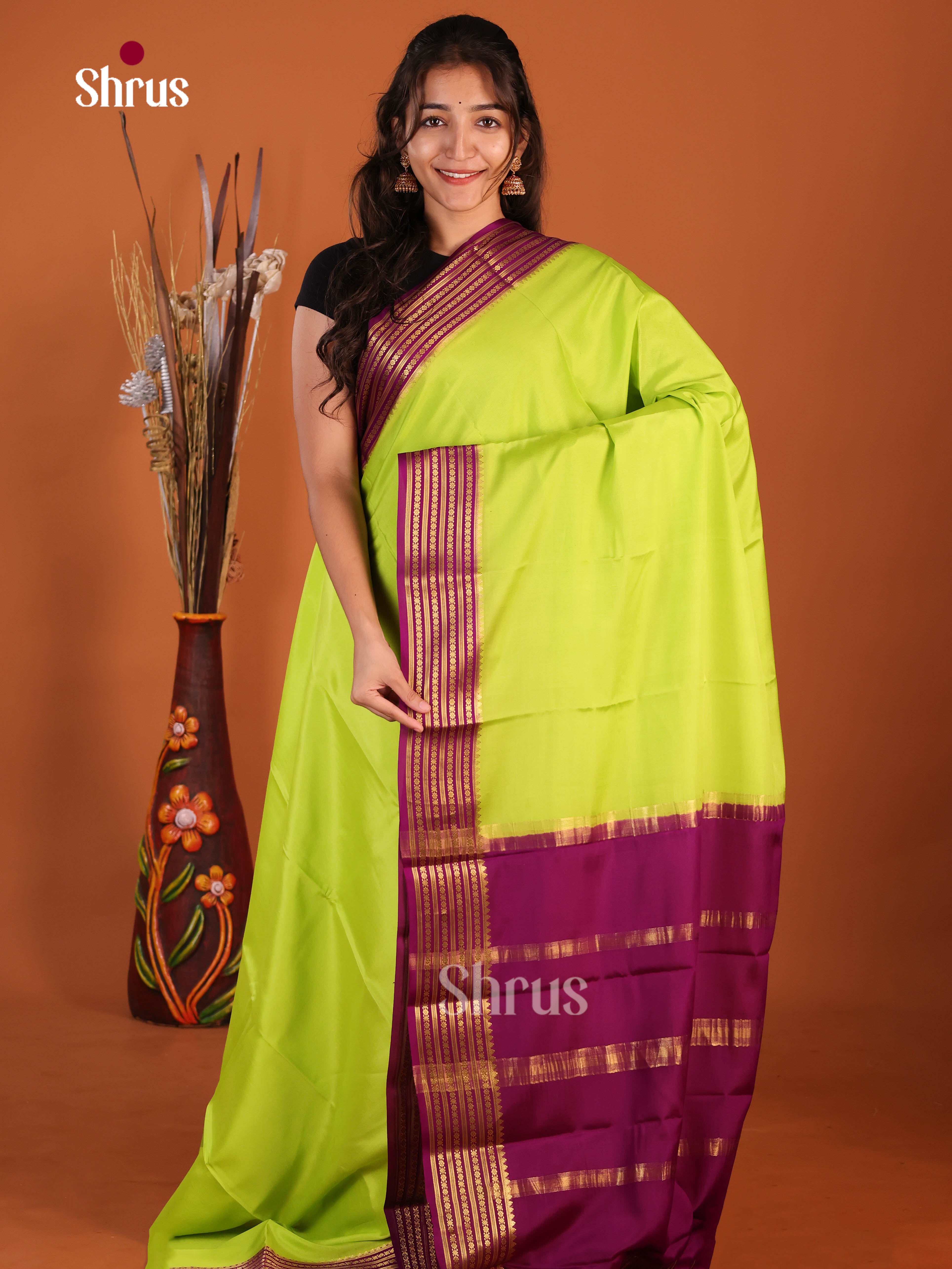 light green marron Mysore Silk Saree
