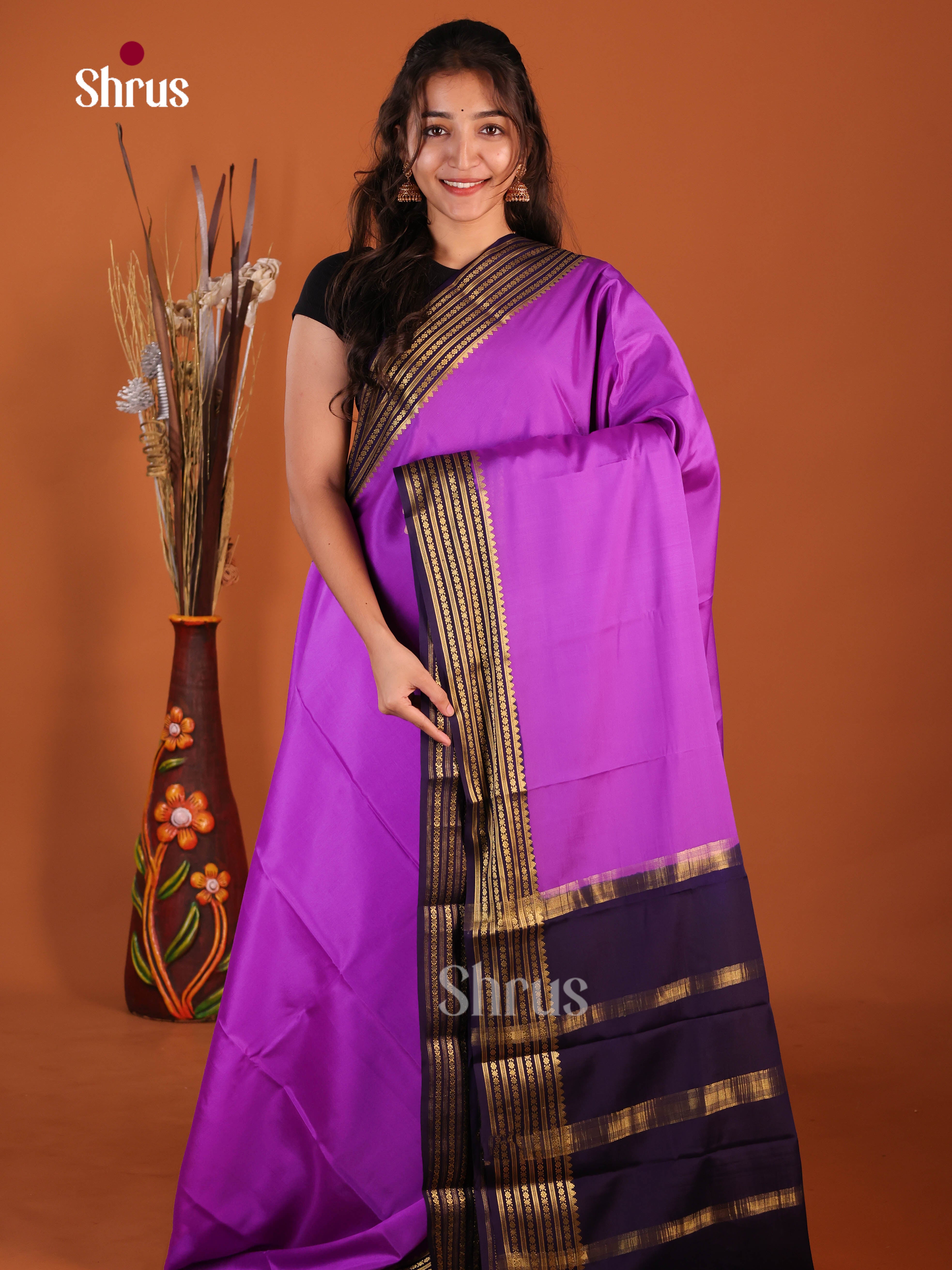 purple dark blue Mysore Silk Saree