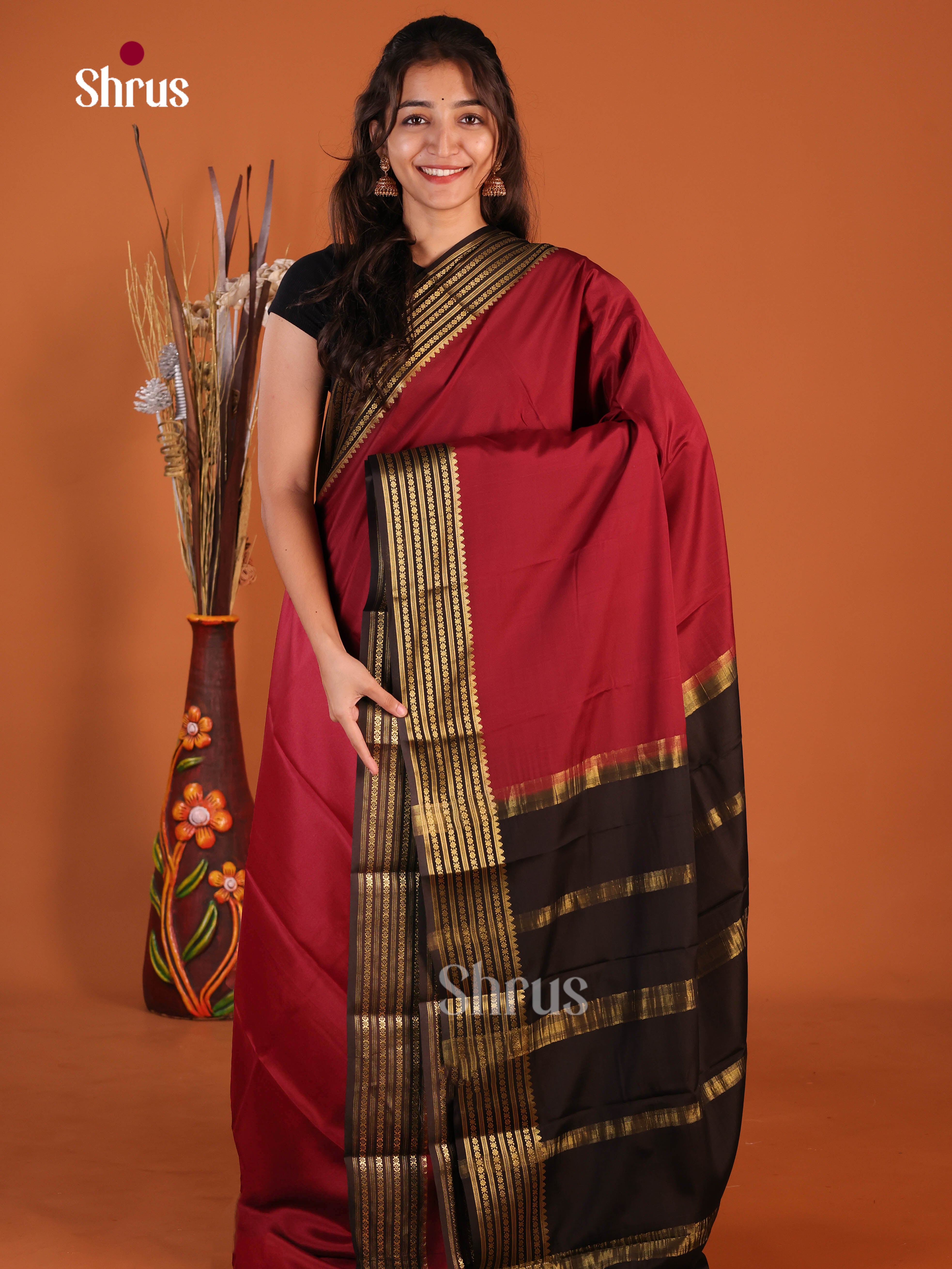 red black Mysore Silk Saree