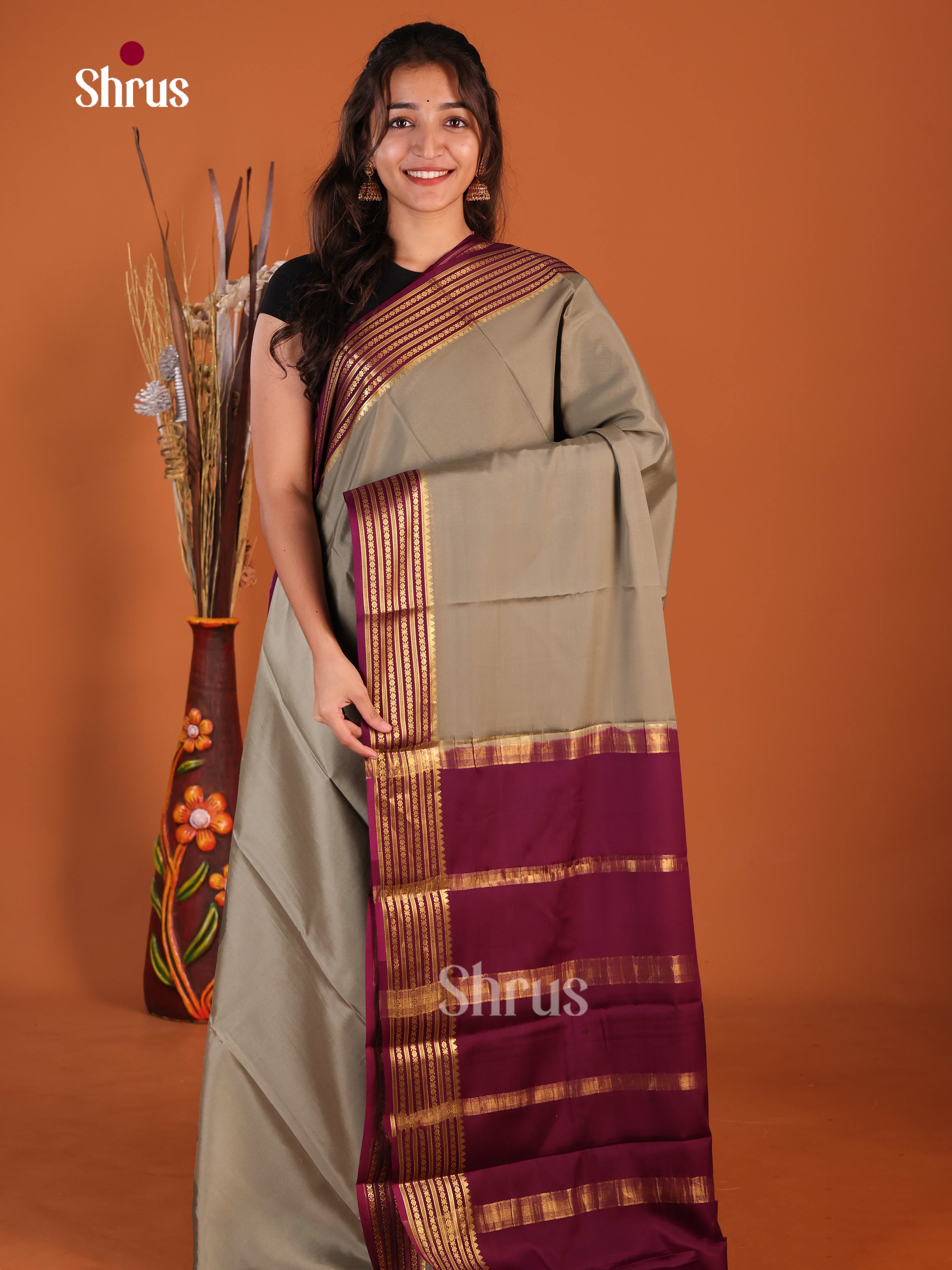 grey marron Mysore Silk Saree