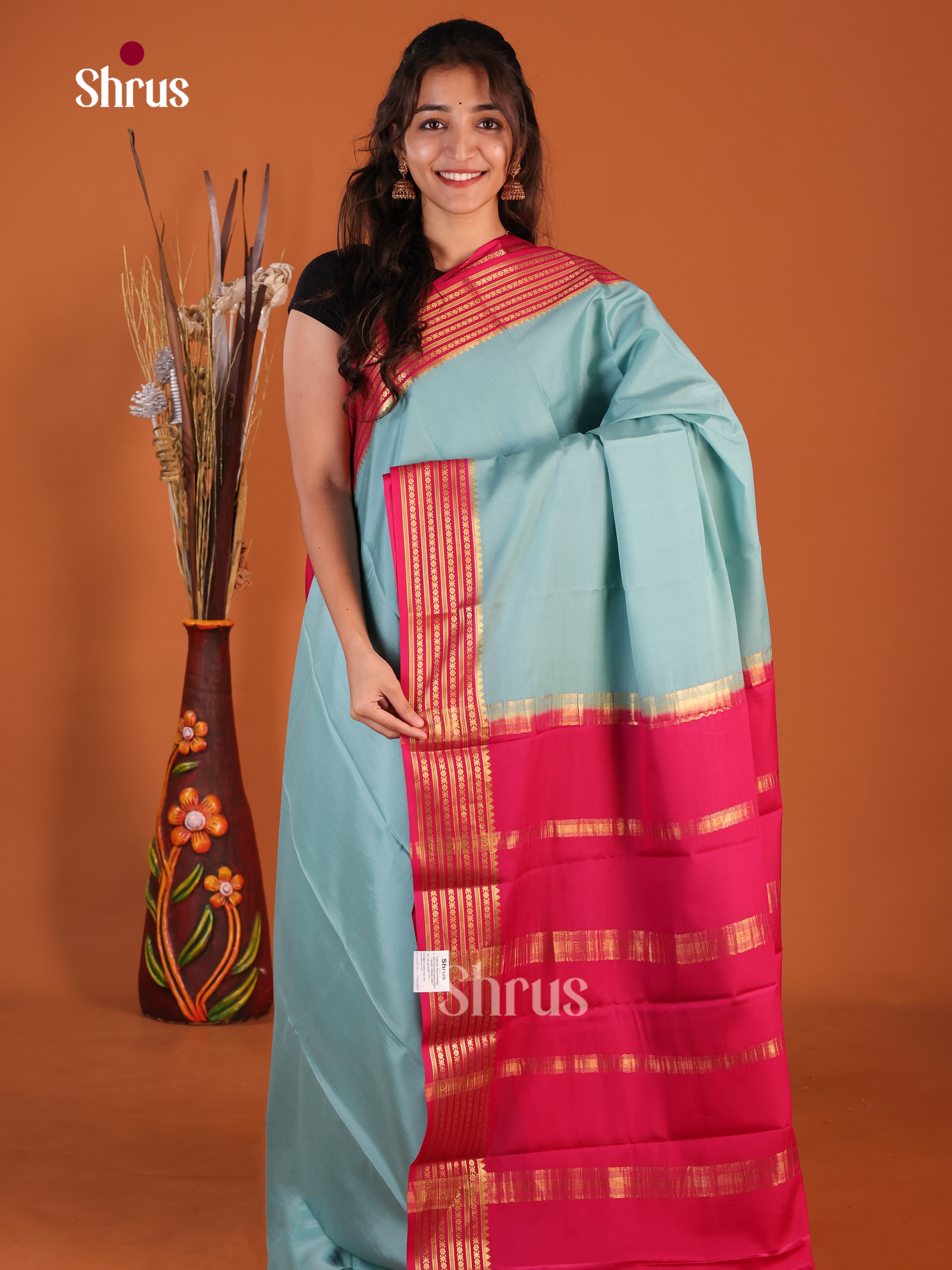 light blue red Mysore Silk Saree