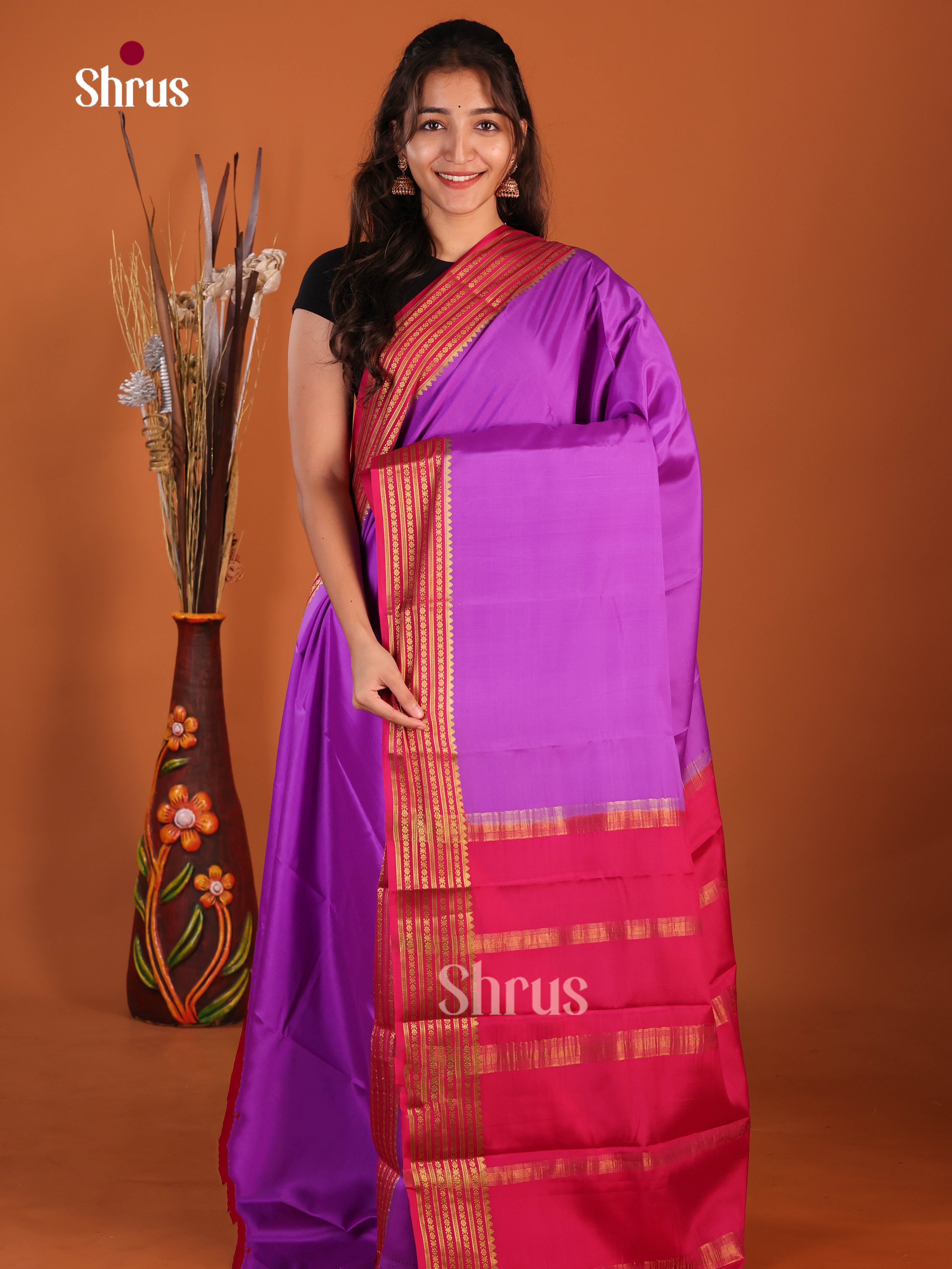 lavender red Mysore Silk Saree