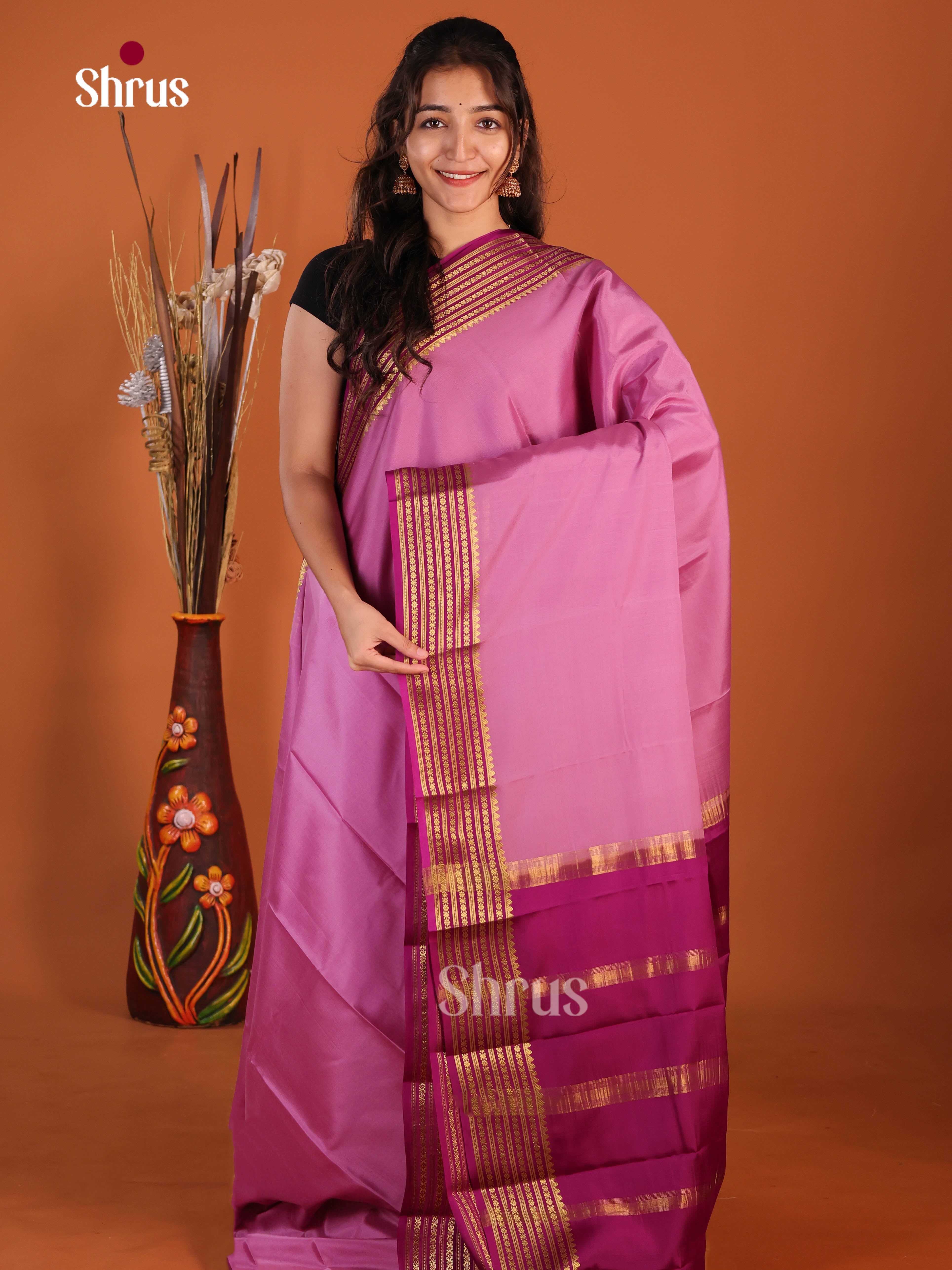 lavender majenta Mysore Silk Saree