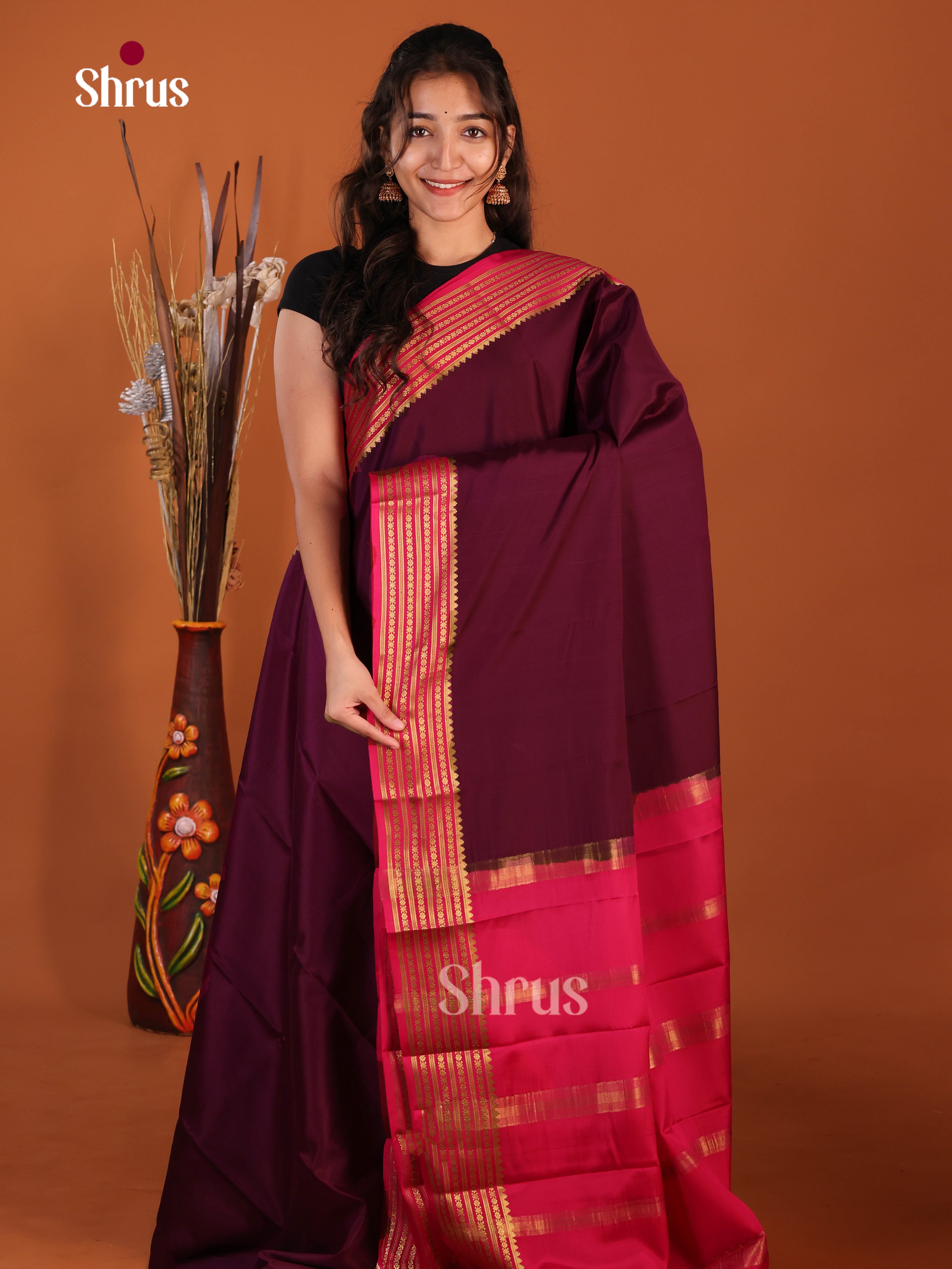 marron red Mysore Silk Saree