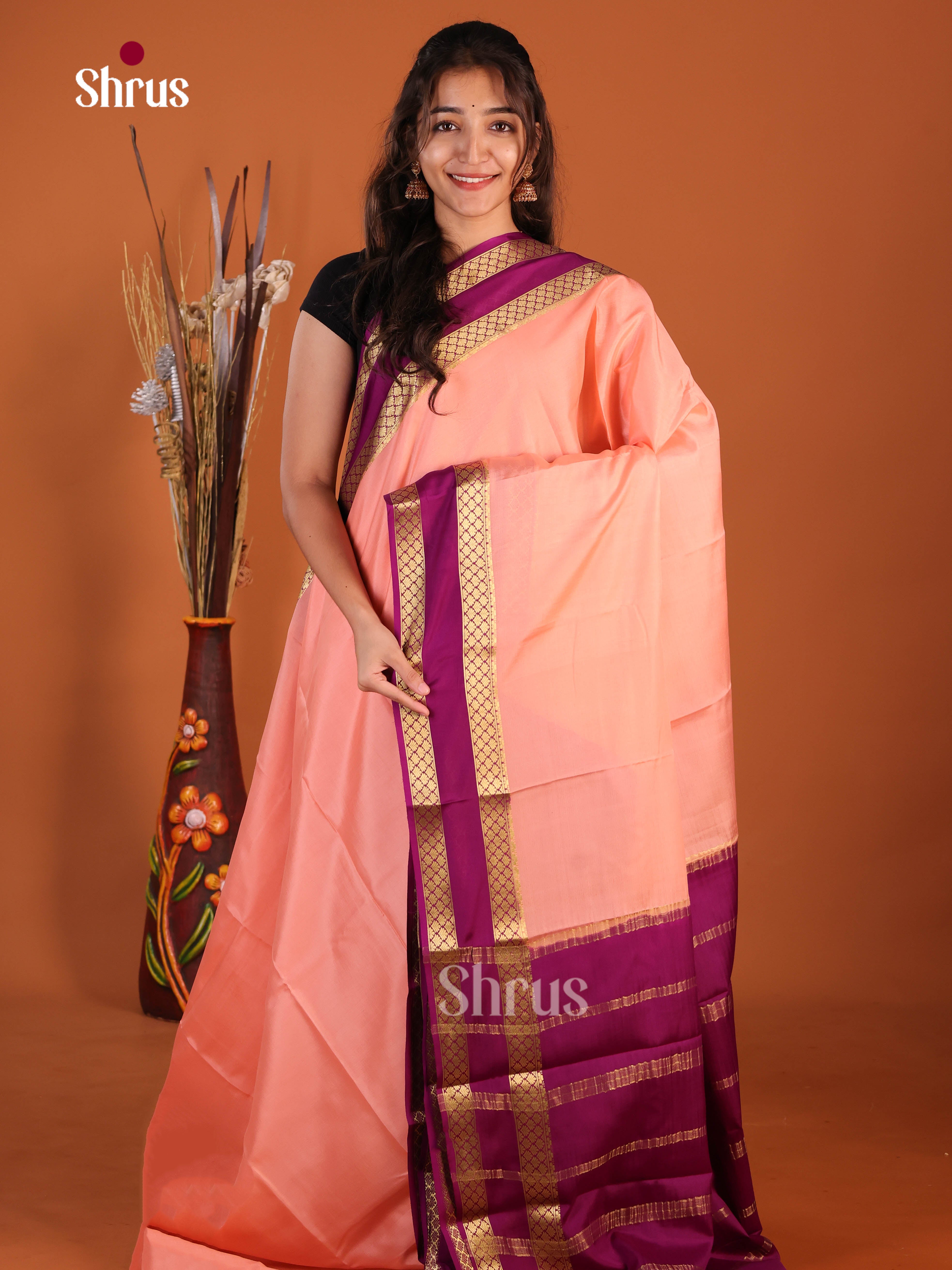 peach majenta Mysore Silk Saree