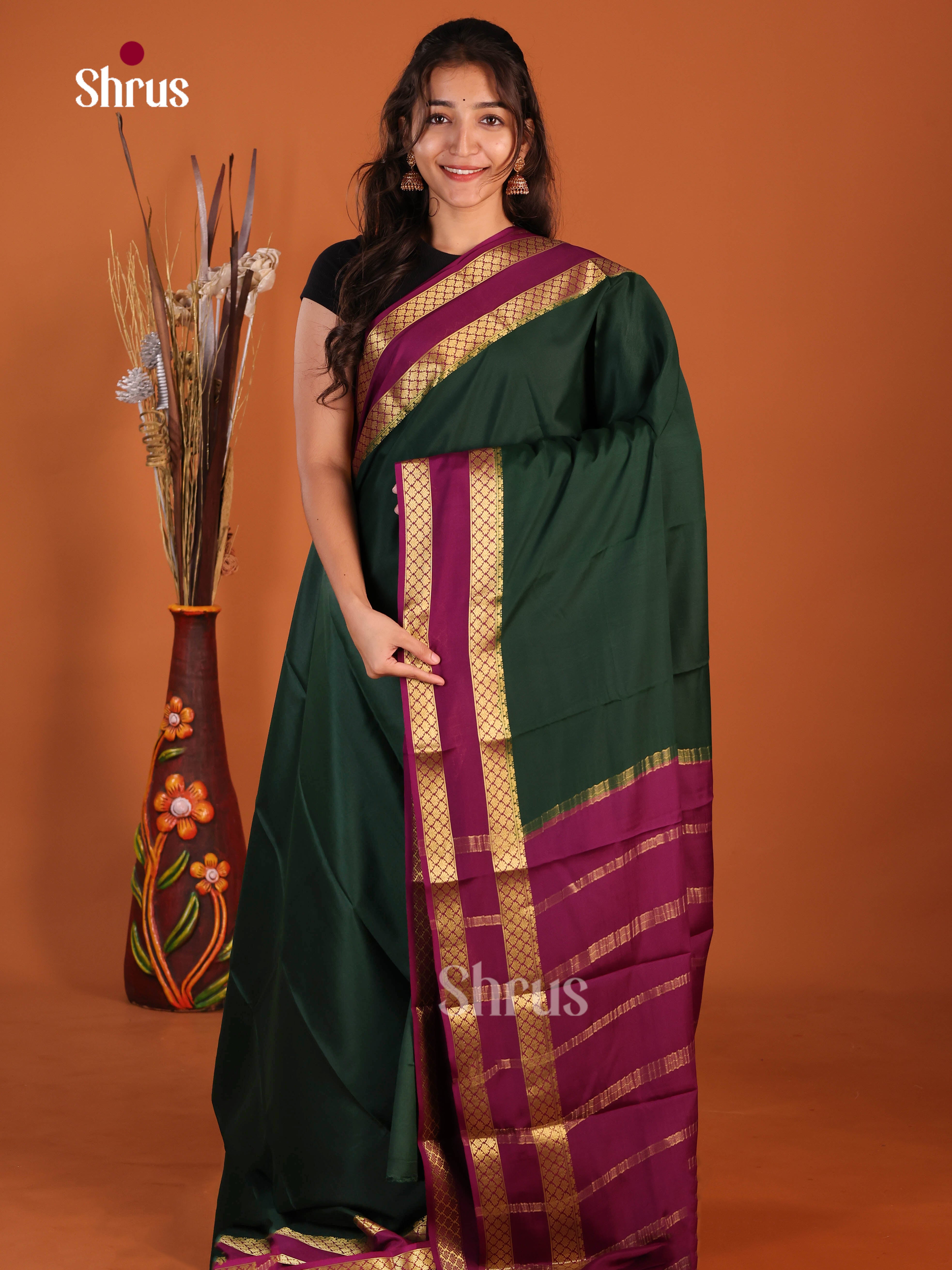 green majenta border Mysore Silk Saree