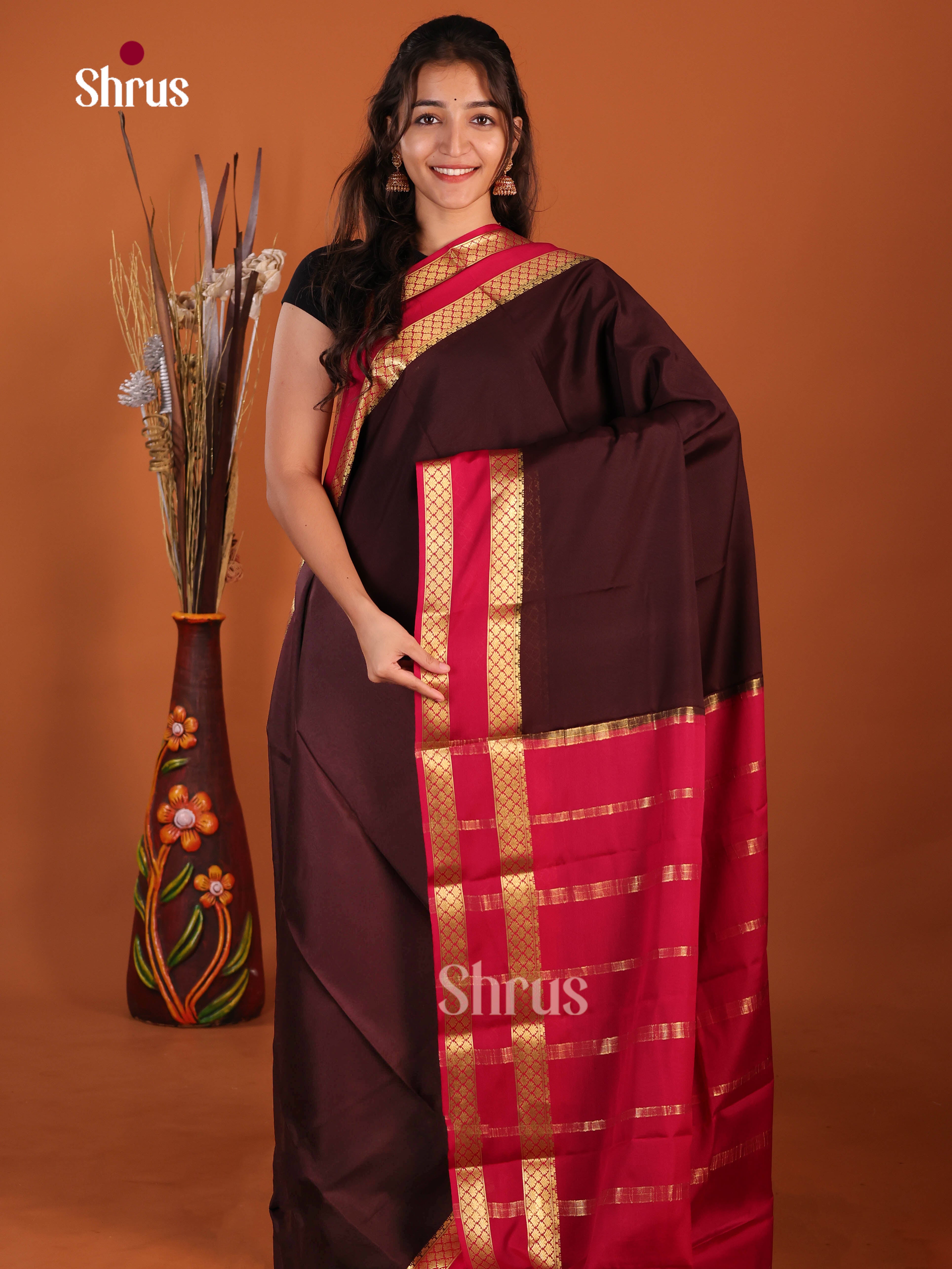 elegant brown golden Mysore Silk Saree