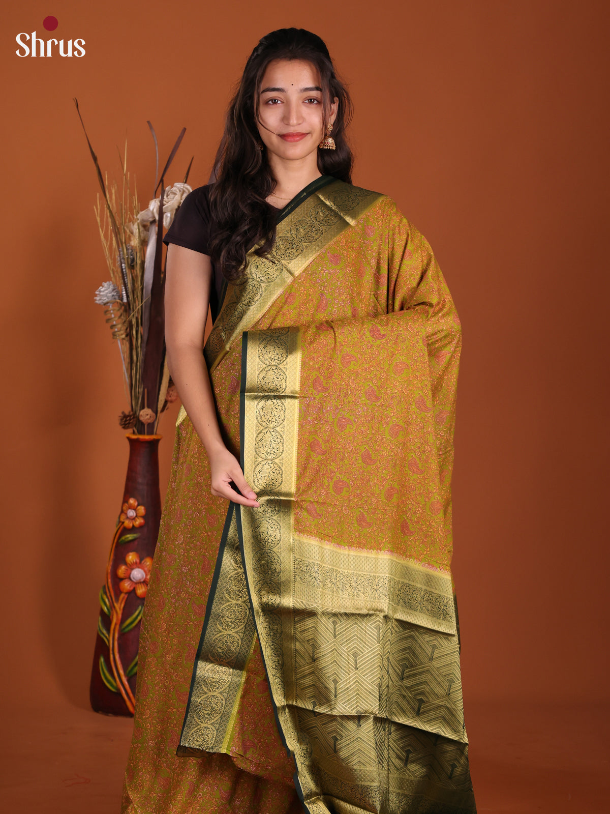 Mehandi Green & Green - Semi Mysoresilk Saree