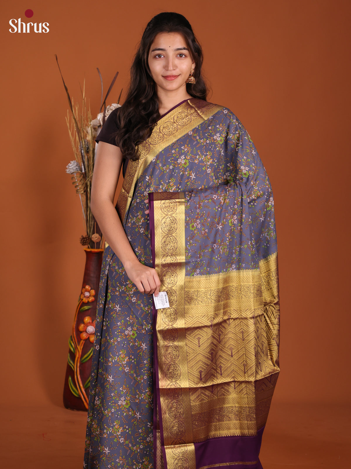 Blue & Violet - Semi Mysoresilk Saree