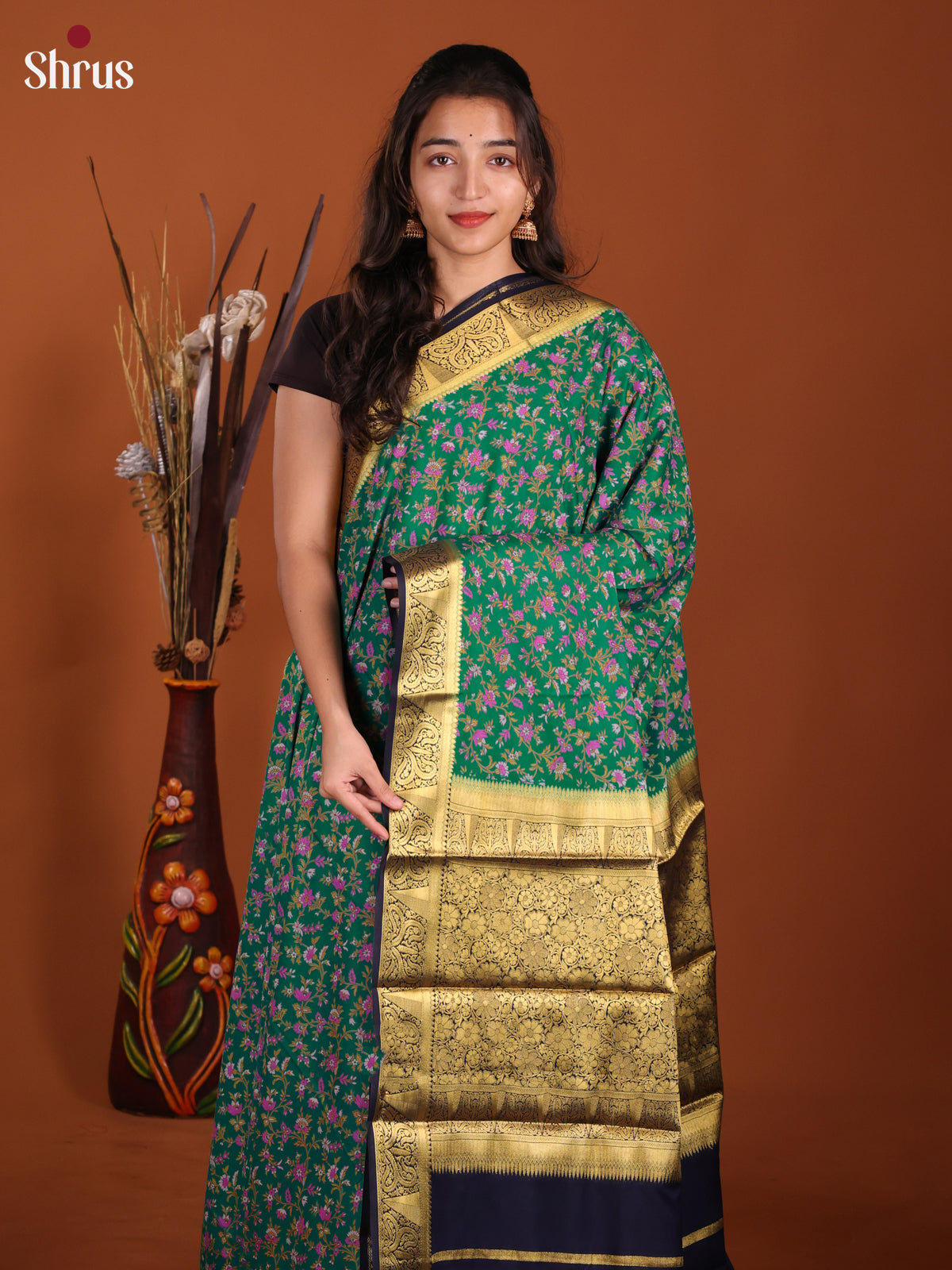 Green & Blue- Semi Mysoresilk Saree